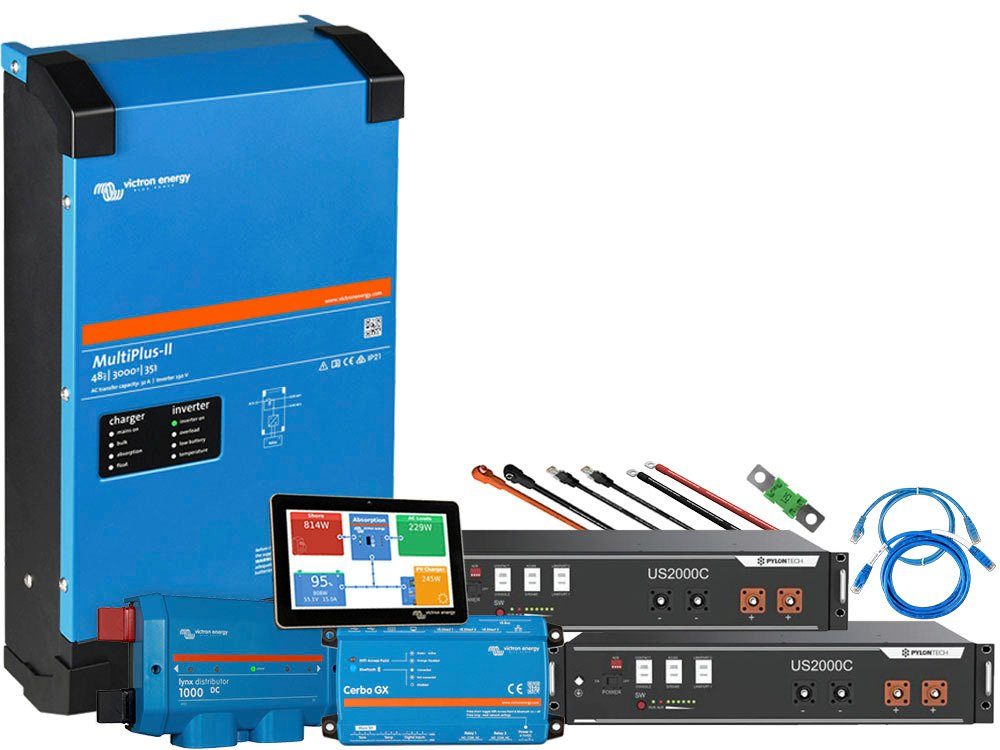 offgridtec Backup-Kit 4,8kWh Pylontech LiFePo4 Akku Akku-Set 2400 mAh (48 V), Victron MultiPlus II 48/3000 Wechselrichter 1-Phasig