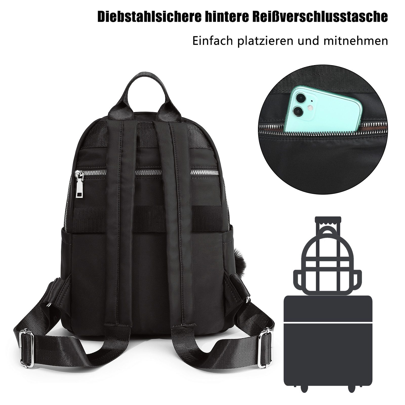 TAN.TOMI Cityrucksack Rucksack Damen Klein, Cityrucksack Nylon Wasserdicht Rucksäcke, Für Schule Travel Wandern Arbeit – Bild 5 von 5