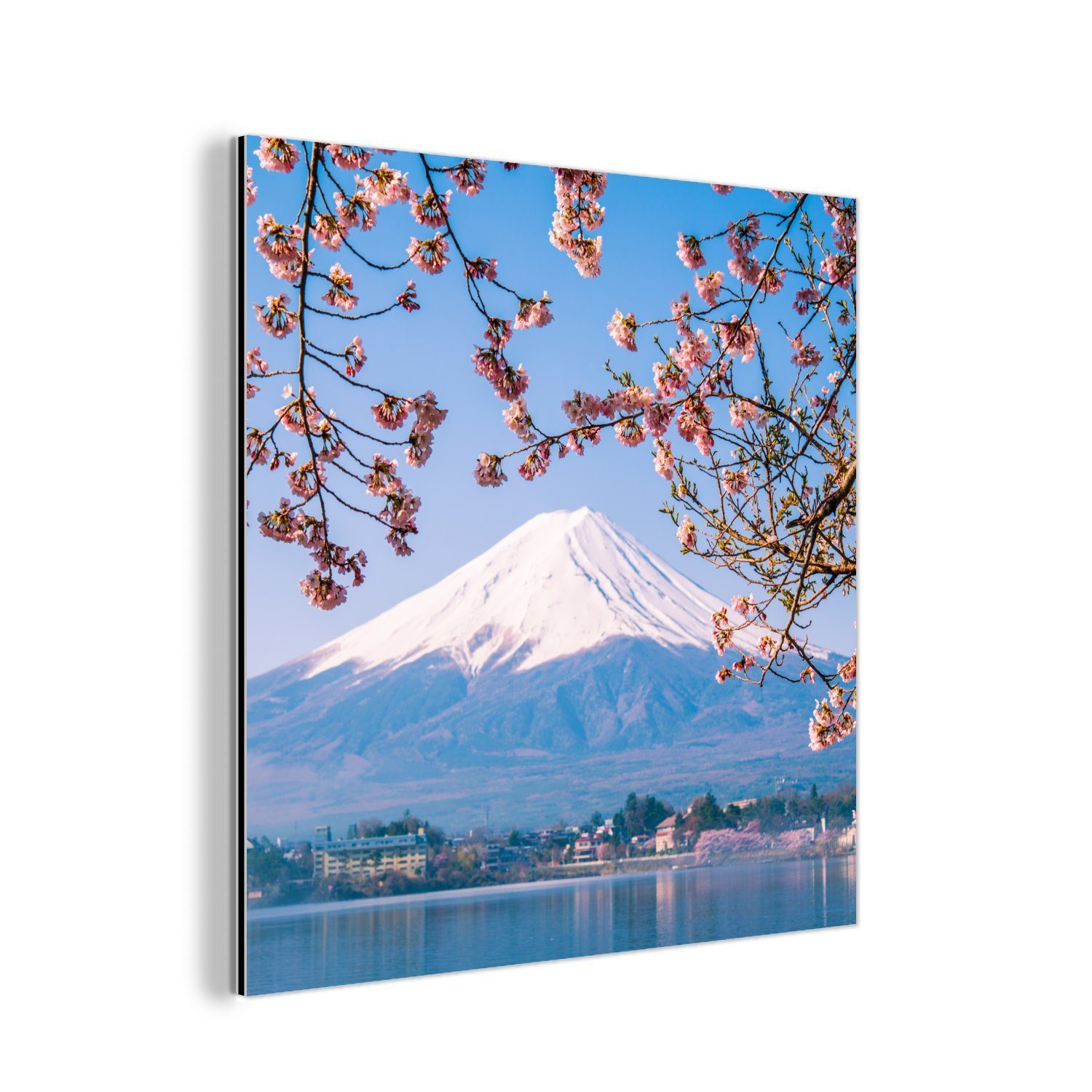 MuchoWow Metallbild Alu-Dibond-Druck, (1 im Metall, Japan, deko Gemälde den Aluminium aus Berg Blick Fuji auf asiatischen St)