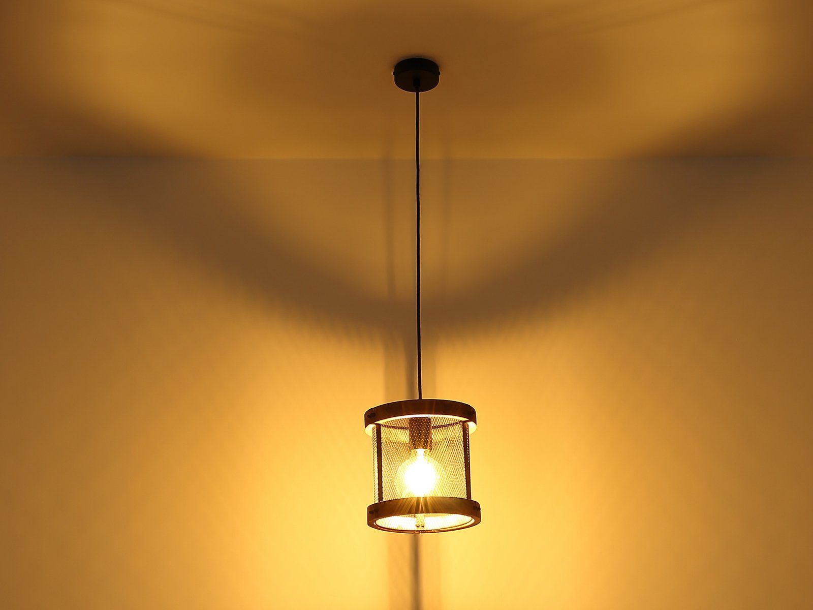 Kücheninsel, hängend klein-e Drahtgeflecht LED Holz-lampe über warmweiß, wechselbar, Ø20cm LED meineWunschleuchte Pendelleuchte,
