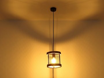 meineWunschleuchte LED Pendelleuchte, LED wechselbar, warmweiß, klein-e Holz-lampe Drahtgeflecht hängend über Kücheninsel, Ø20cm