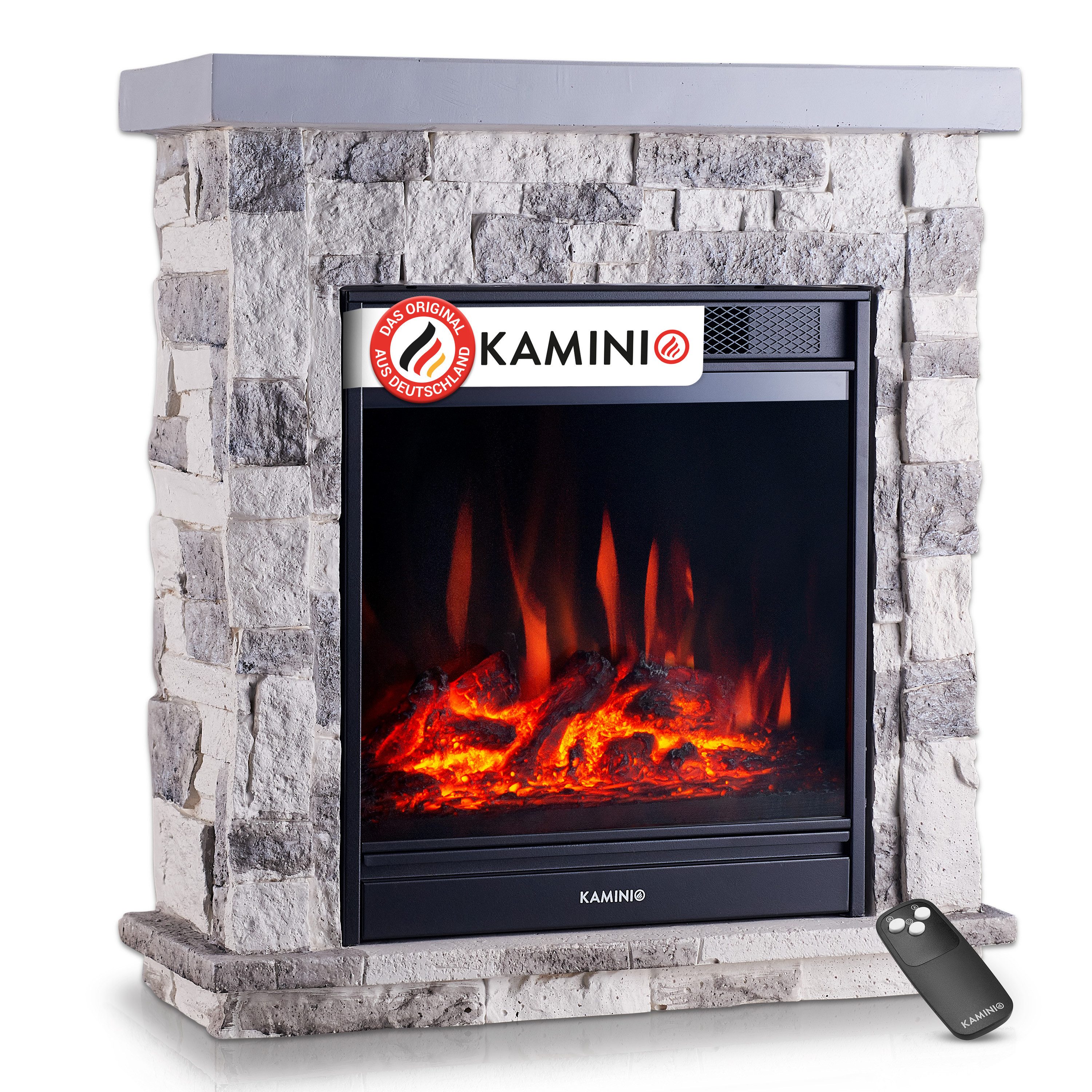 KAMINIO Elektrokamin JUAN, Elektrischer Kamin mit 3D-Flammeneffekt, Heizung 1800W