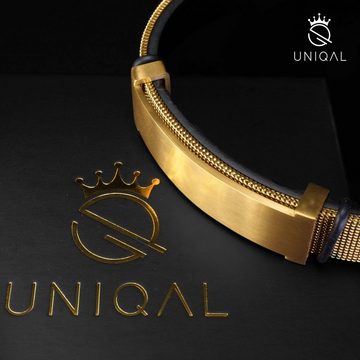 UNIQAL.de Goldarmband Gold Lederarmband Herren "SANTIAGO" 18k vergoldet (Edelstahl 18k vergoldet, Echtleder, Casual Style, handgefertigt in Deutschland)