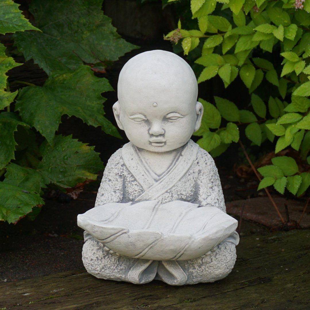 gartendekoparadies.de Gartenfigur Mönch mit Schale, Steinfigur, H. 22 cm, 4 kg, Frostsicher