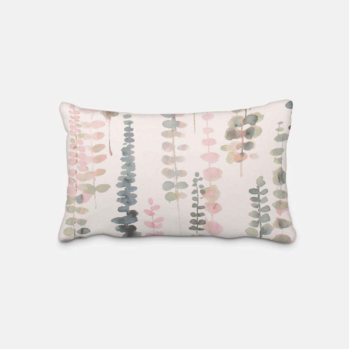 SCHÖNER LEBEN. Dekokissen Kissenhülle Ranken Blätter Aquarell weiß grün rosa, made in Germany,handmade,allergikergeeignet,atmungsaktiv