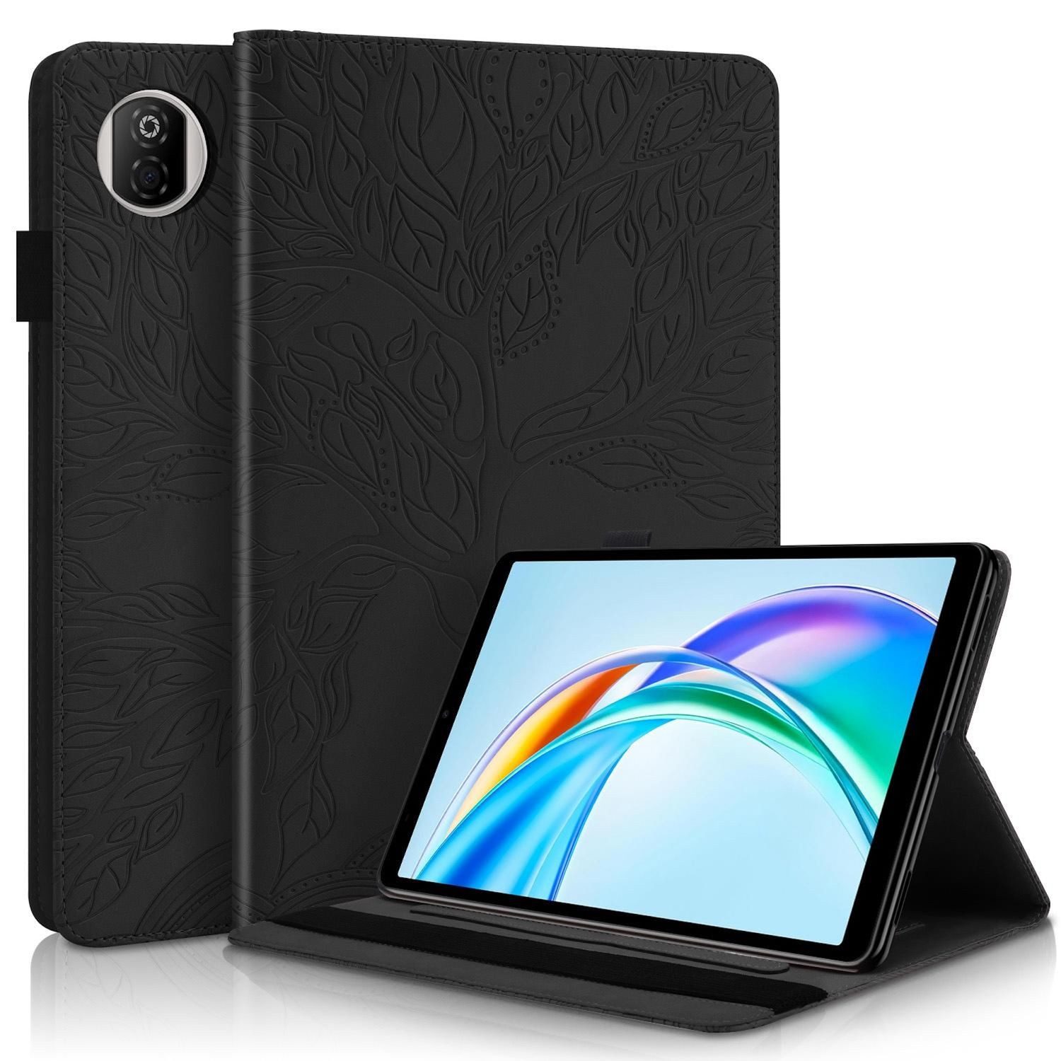 Wigento Tablet-Hülle Für Honor Pad X7 aufstellbare Baum Kunstleder Hülle Tasche Schwarz, Baum Design Hülle mit Standfunktion und Kratzschutz