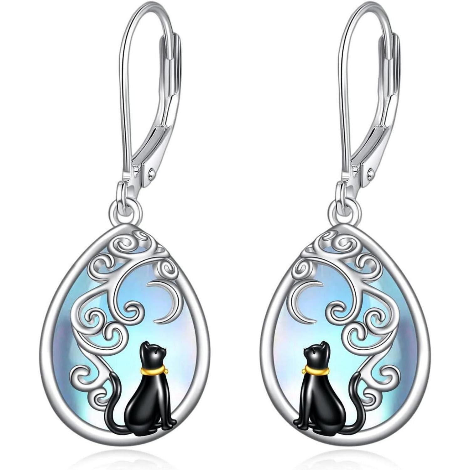 Paar Ohrhänger Keltisch Mond Ohrringe Sterling Silber Geschenke Mädchen Moonstone