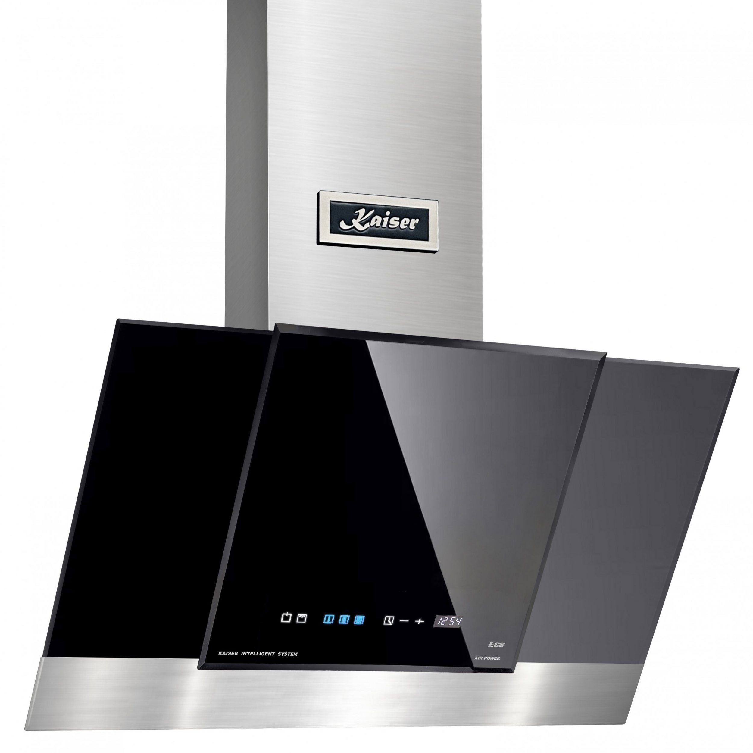 Kaiser Küchengeräte Kopffreihaube AT 8438 F ECO+Umluftset,Dunstabzugshaube, 80 cm,910 m³/h AT 8438 F ECO+Umluftset,Dunstabzugshaube, 80 cm,910 m³/h, Kaiser Dunstabzugshaube, 80 cm, Schwarz Glas Edelstahl, 910 m³/h