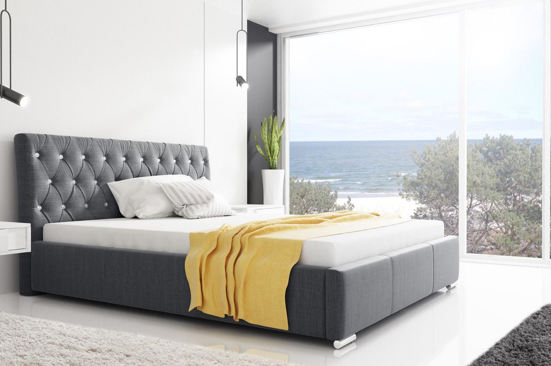 Polsterbett Grau Doppelbett mit Lattenrost und Stauraumfunktion