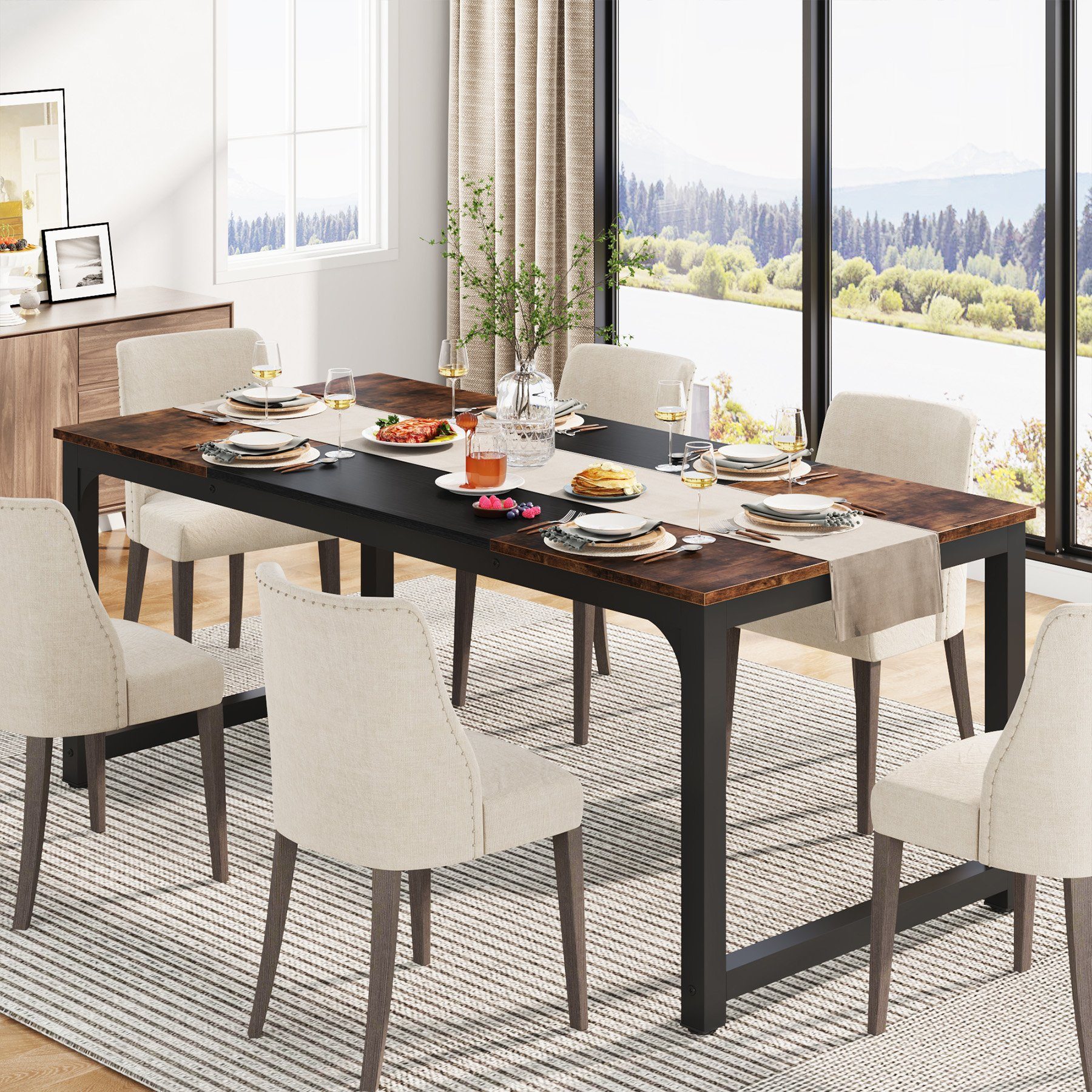 Tribesigns Esstisch rechteckiger 160/180x80 cm, industrieller Küchentisch für 4-6 Personen (1 x Esstisch 1 x Zubehörpaket 1 x Anleitung), für Esszimmer, Küche, Wohnzimmer, mit robusten Metallbeinen