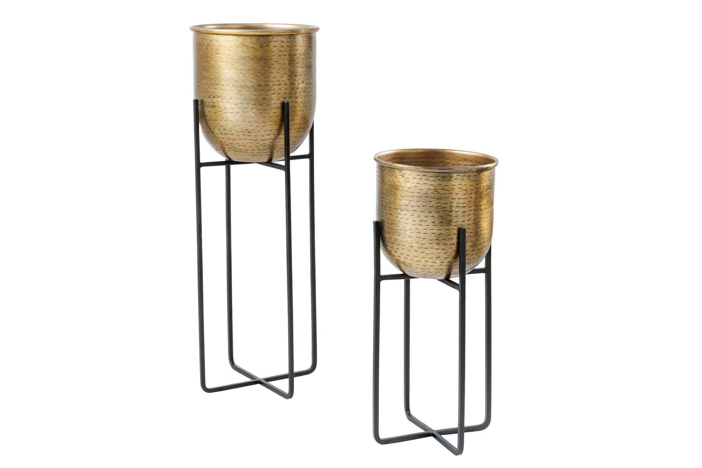 Licht-Erlebnisse Übertopf SARA, Übertopf mit Gestell 2er Set aus Eisen in Gold Schwarz Handarbeit