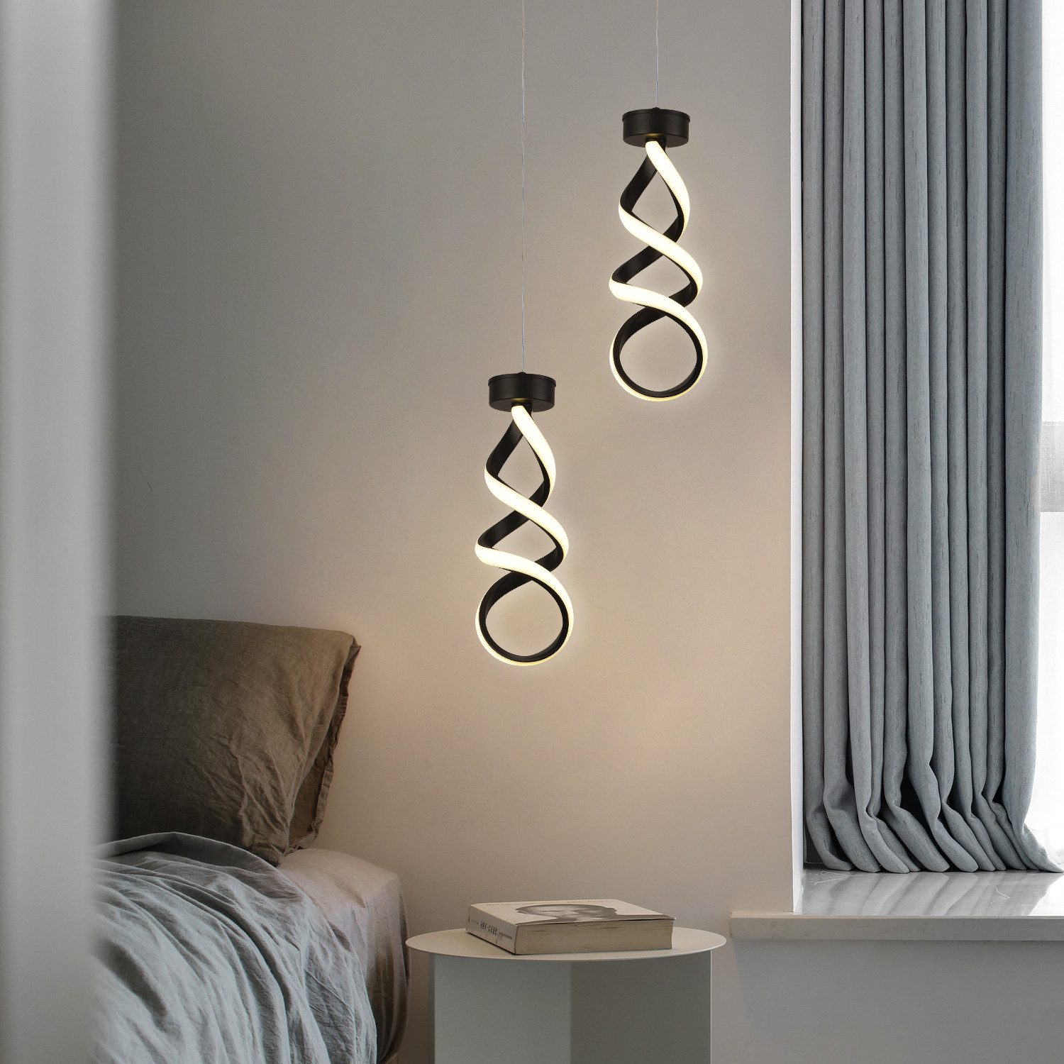 JDONG Pendelleuchte Moderne LED Hängeleuchte Spirale 150cm Höhenverstellbar, LED fest integriert, 3000K Warmweiß, Gold/Schwarz, 35H*15D Hängeleuchte für Esszimmer Wohnzimmer Bar Küche