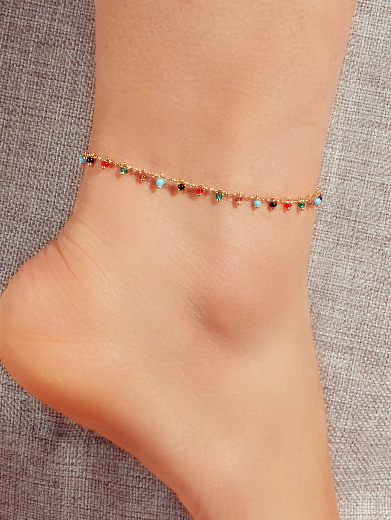 The Beauty House Fußkette Bunte Fußkette Damen – Vergoldetes Браслет mit Perlen, – Boho Sommer Ювелірні вироби – Verstellbar