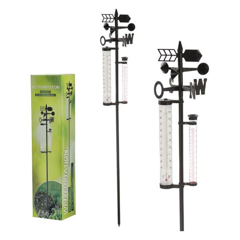 CEPEWA Wetterstation (aus Eisen, 150 cm Höhe, inkl. Thermometer und Regenmesser)