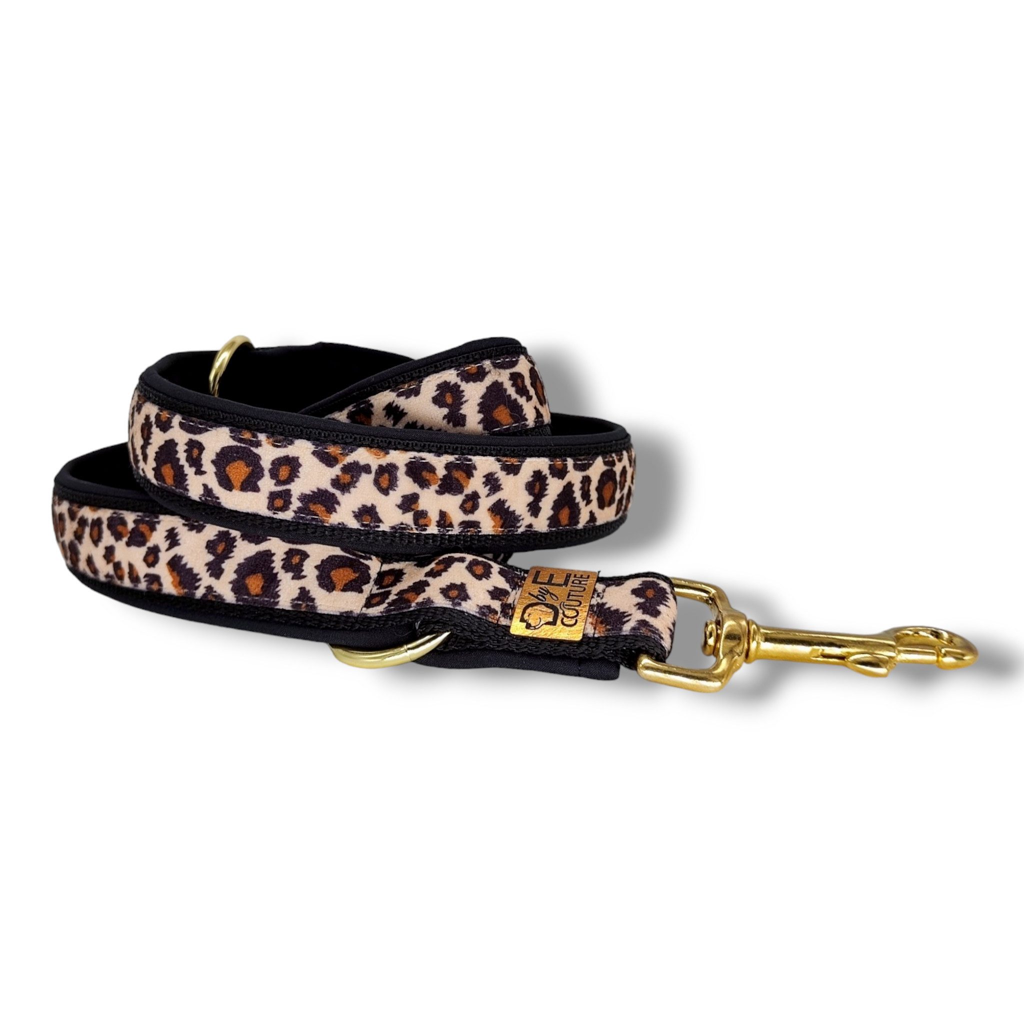 D by E Couture Hundeleine "Golden Leo Love I", gepolstert, 3-fach verstellbar, 30mm breit, Handmade