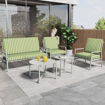WISHDOR Gartenlounge-Set Gartenmöbel Set mit Stahlrahmen, (1 Sofa, 2 Sessel, 2 Couchtische, Loungeset, Sitzgarnitur), Gartenlounge-Set für 4 Personen