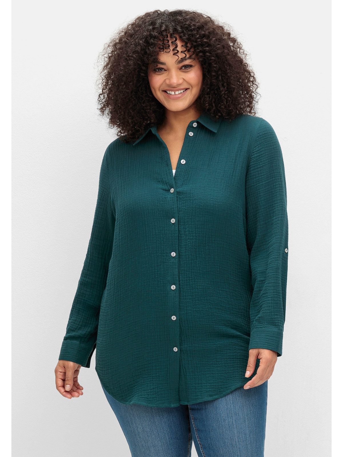 Sheego Hemdbluse Große Größen aus Baumwolle, mit Krempelärmeln