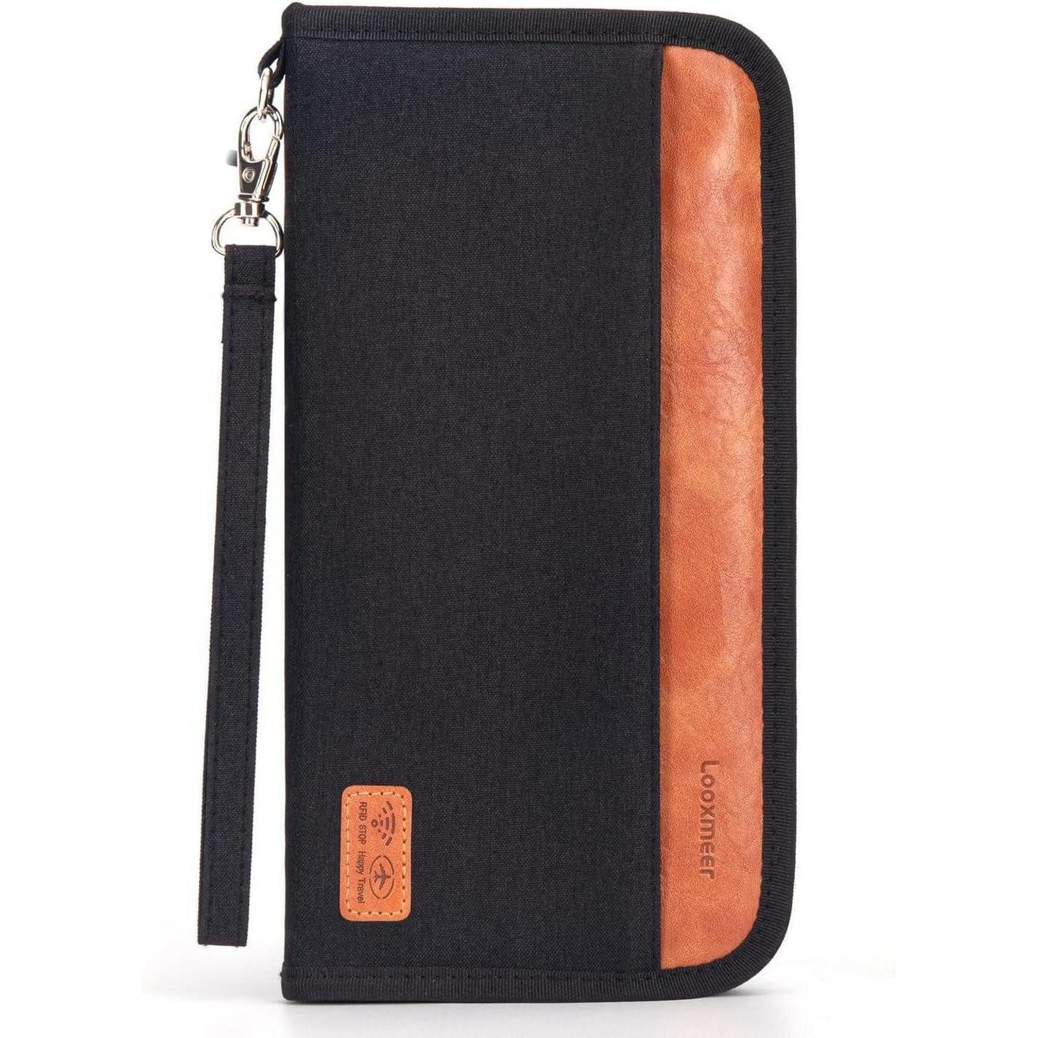 LuxusKollektion Dokumententasche Reisepass Tasche RFID-Blocker Familienorganizer Schwarz Braun
