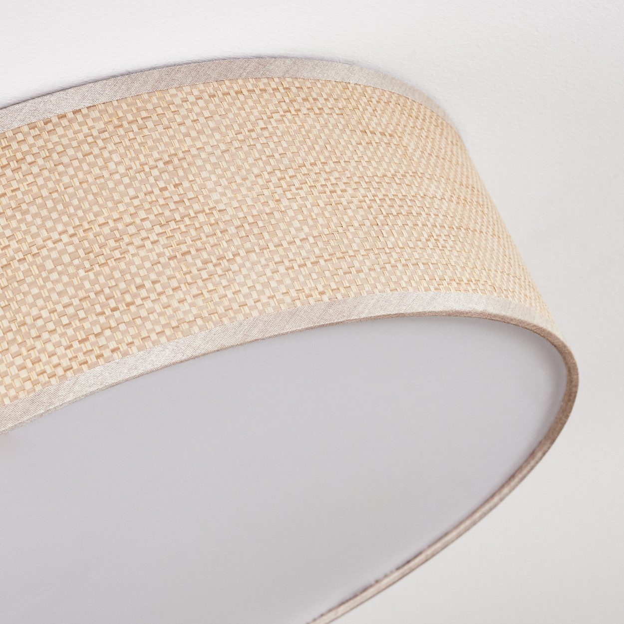 hofstein Deckenleuchte Deckenlampe aus Metall/Papiergeflecht/Kunststoff in Nickel/Beige/Weiß, ohne Leuchtmittel, runde Leuchte im Boho-Design (40 cm), E27, Essz – Bild 3 von 5