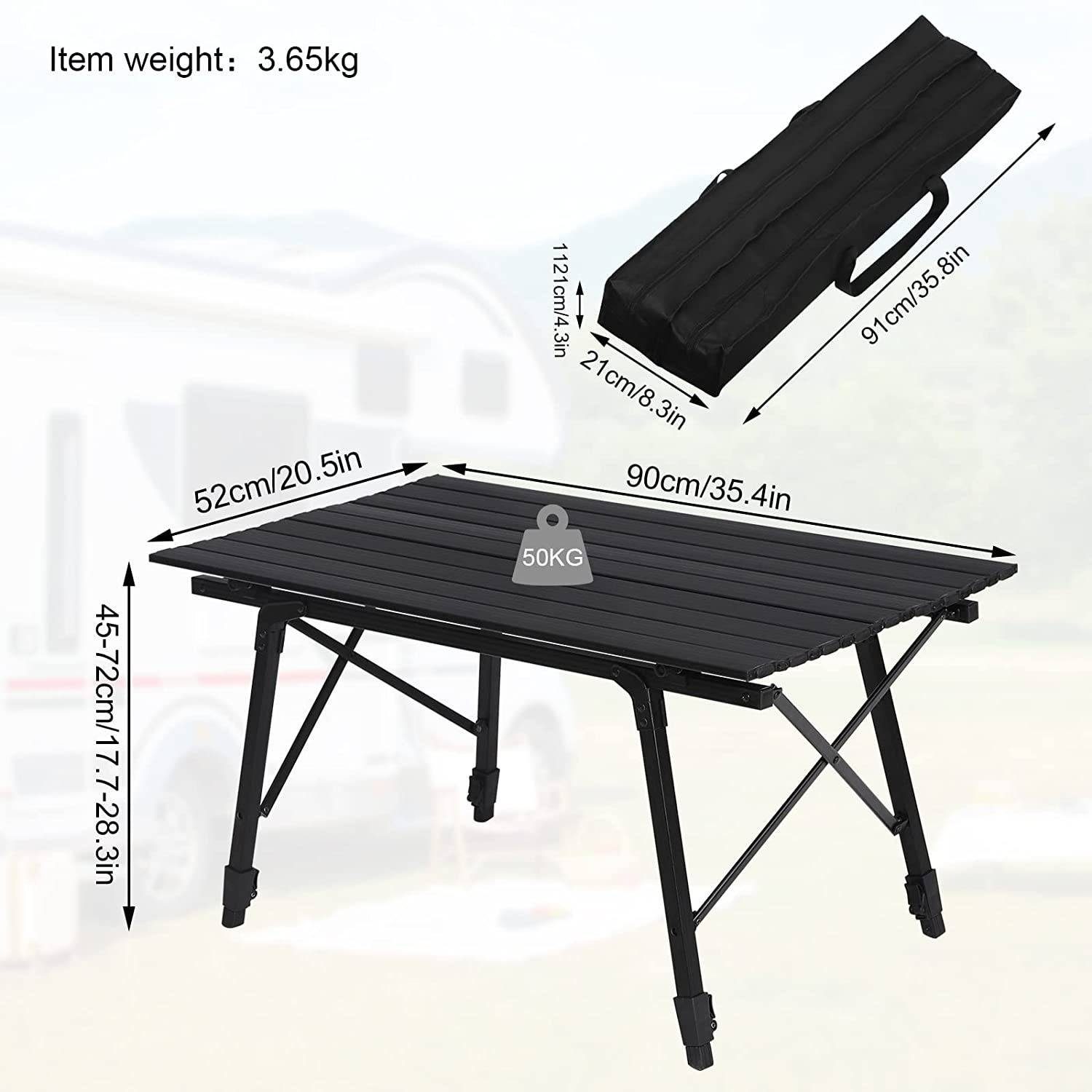 Woltu Campingtisch (1-St), klappbar, Gartentisch aus Alu, Balkontisch höhenverstellbar, 90x52cm