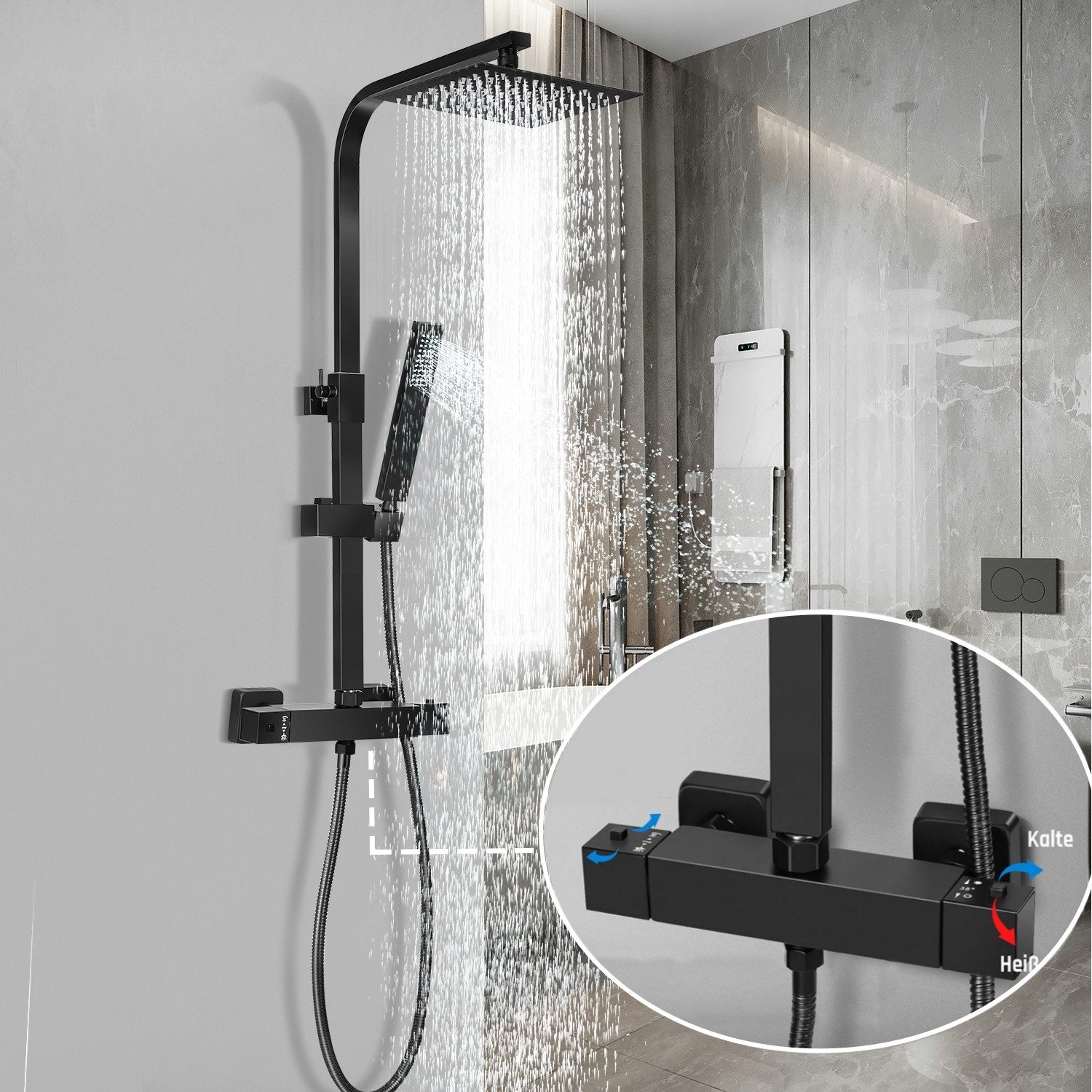 OULENBIYAR Duschsystem Brausegarnituren Edelstahl mit Thermostat, günstig online kaufen