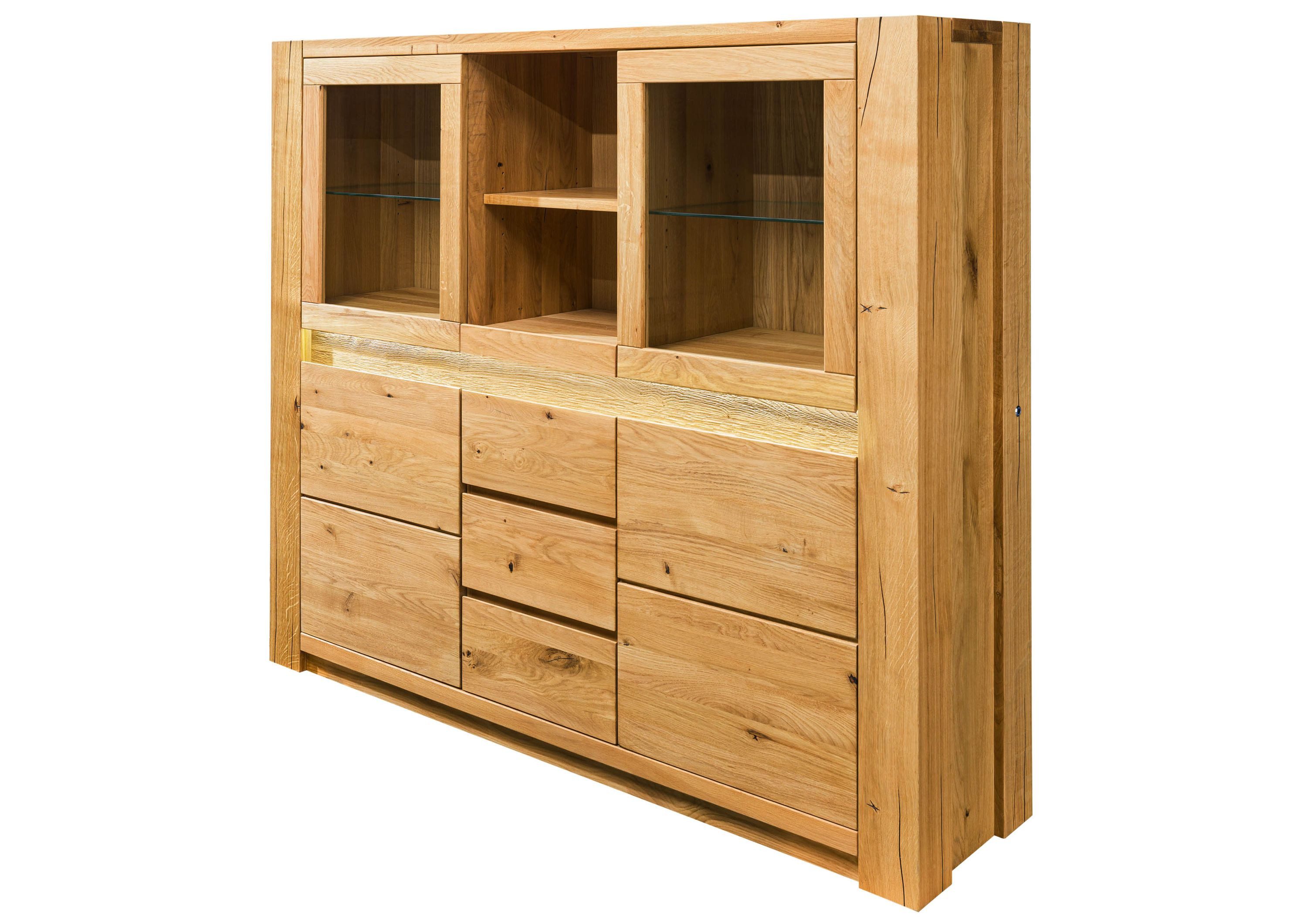 Massivmoebel24 Highboard KENT (Massivholz), Wildeiche 163x40x142 natur geölt KENT #105