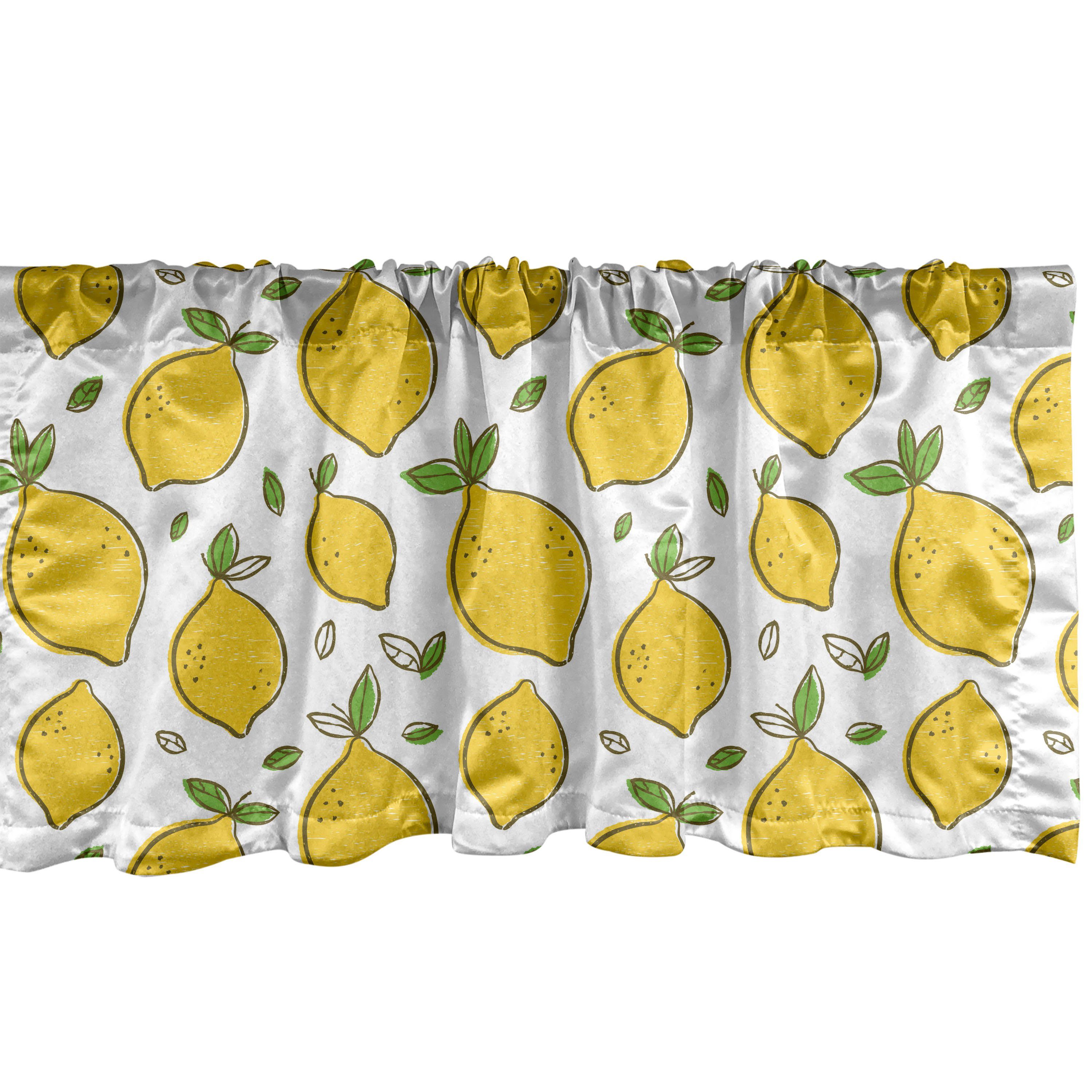 Scheibengardine Vorhang Volant für Küche Schlafzimmer Dekor mit Stangentasche, Abakuhaus, Microfaser, Zitronen Zitrusfrüchte Blätter Kunst