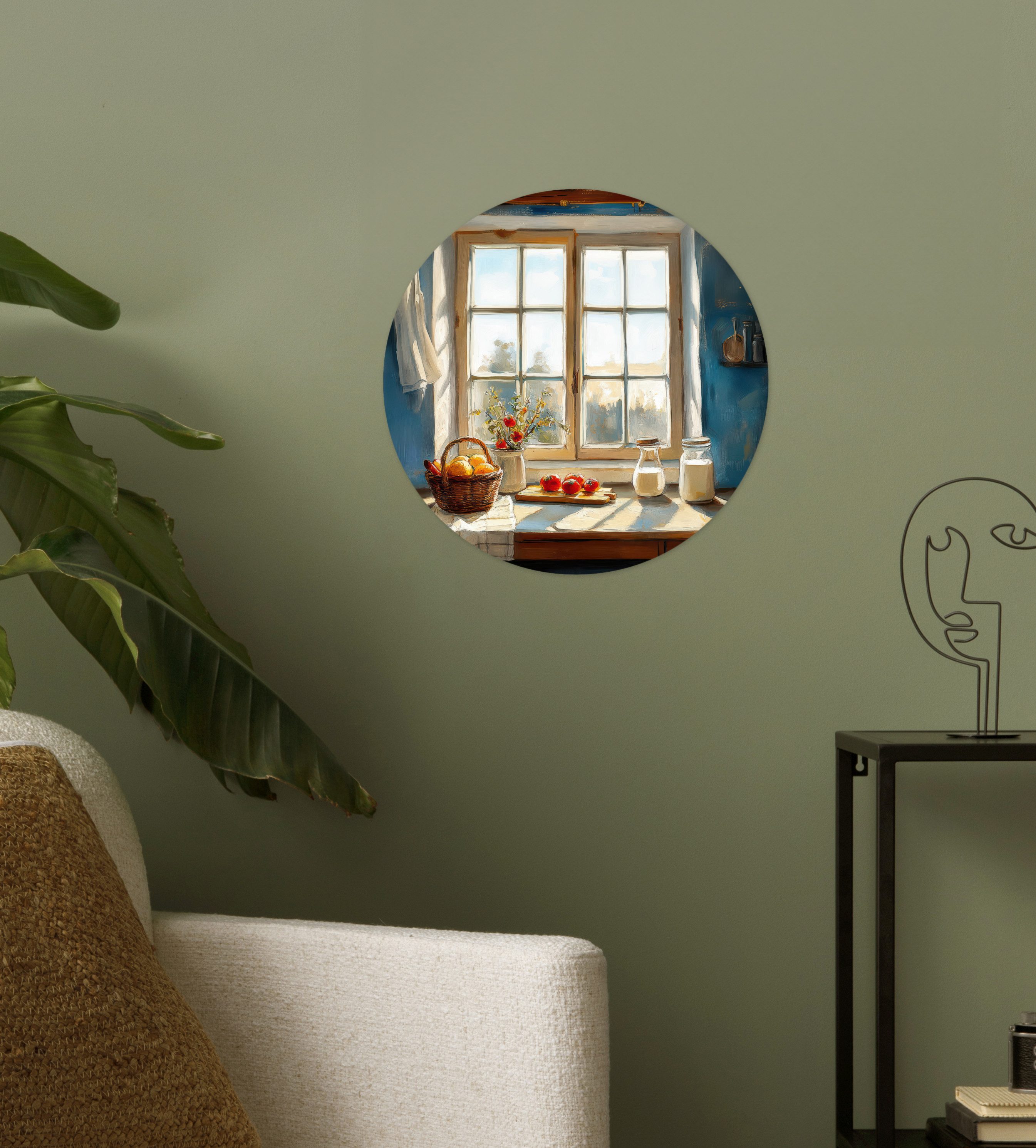 MuchoWow Wandsticker Stillleben - Küche - Fensterblick - Fenster - Vintage (1 St), Wandtattoo Selbstklebend, Wohnzimmer Deko Aufkleber, 30x30 cm