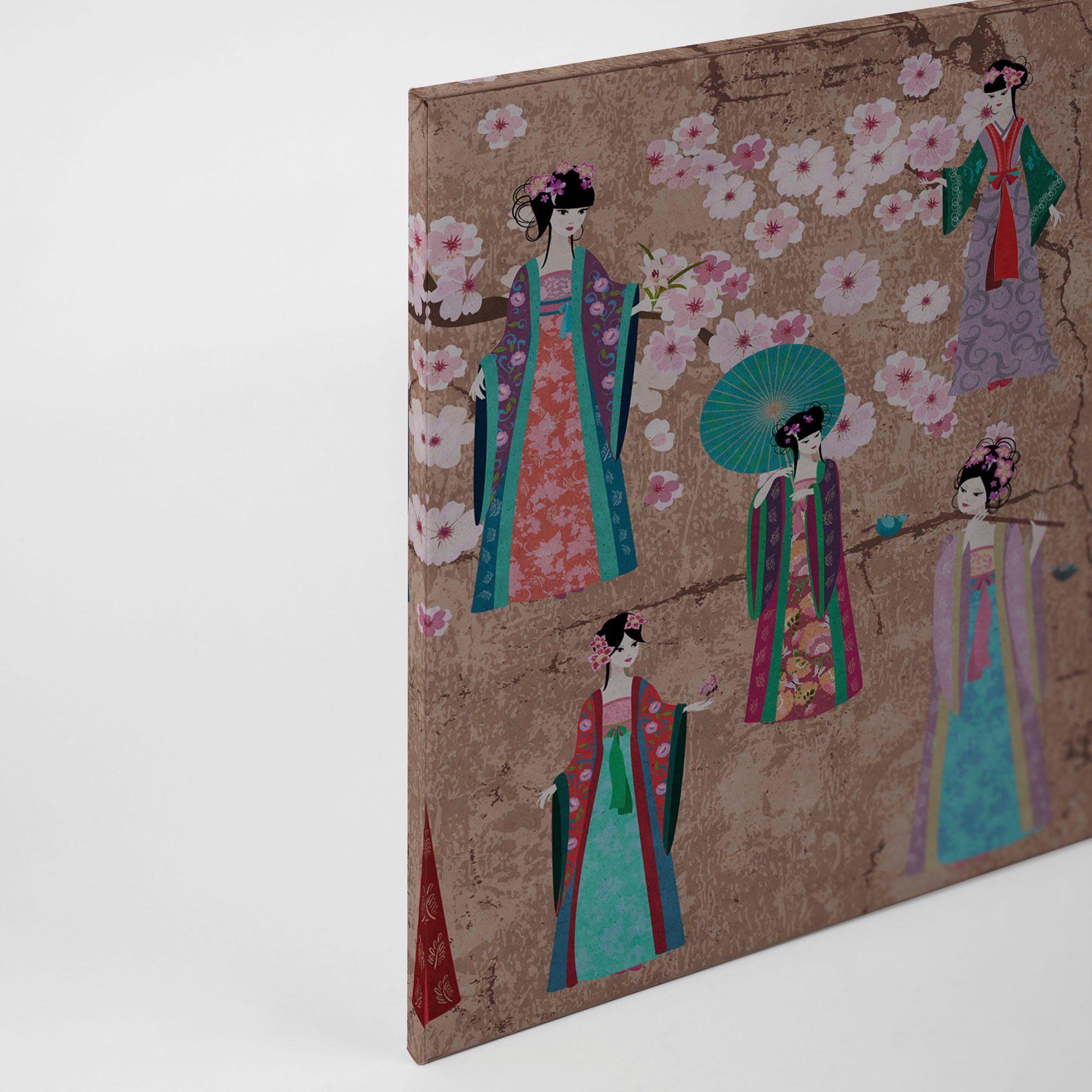 Bild grün Création Asiatisch A.S. Leinwandbild St), (1 Keilrahmen rot, braun, kimono,