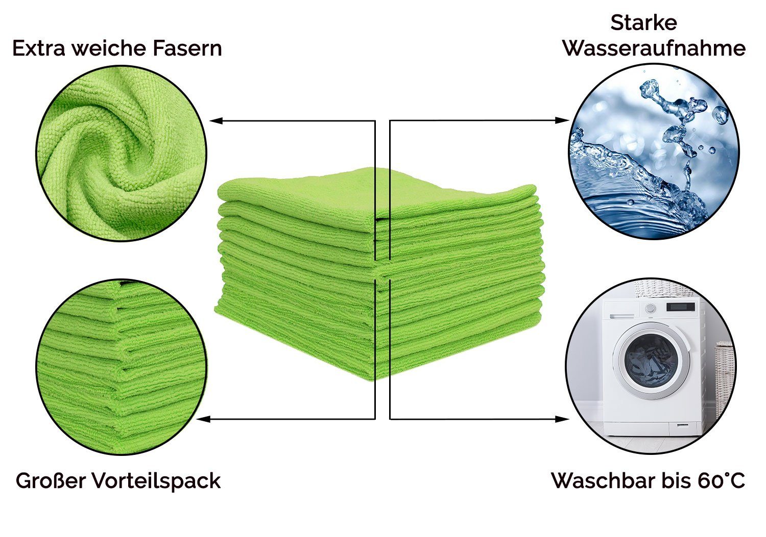 ZOLLNER Geschirrtuch, x grün 80% 40 cm, 20% (Spar-Set, Polyamid, Microfasertücher, 40 vom 10-tlg), Polyester, Hotelwäschespezialisten