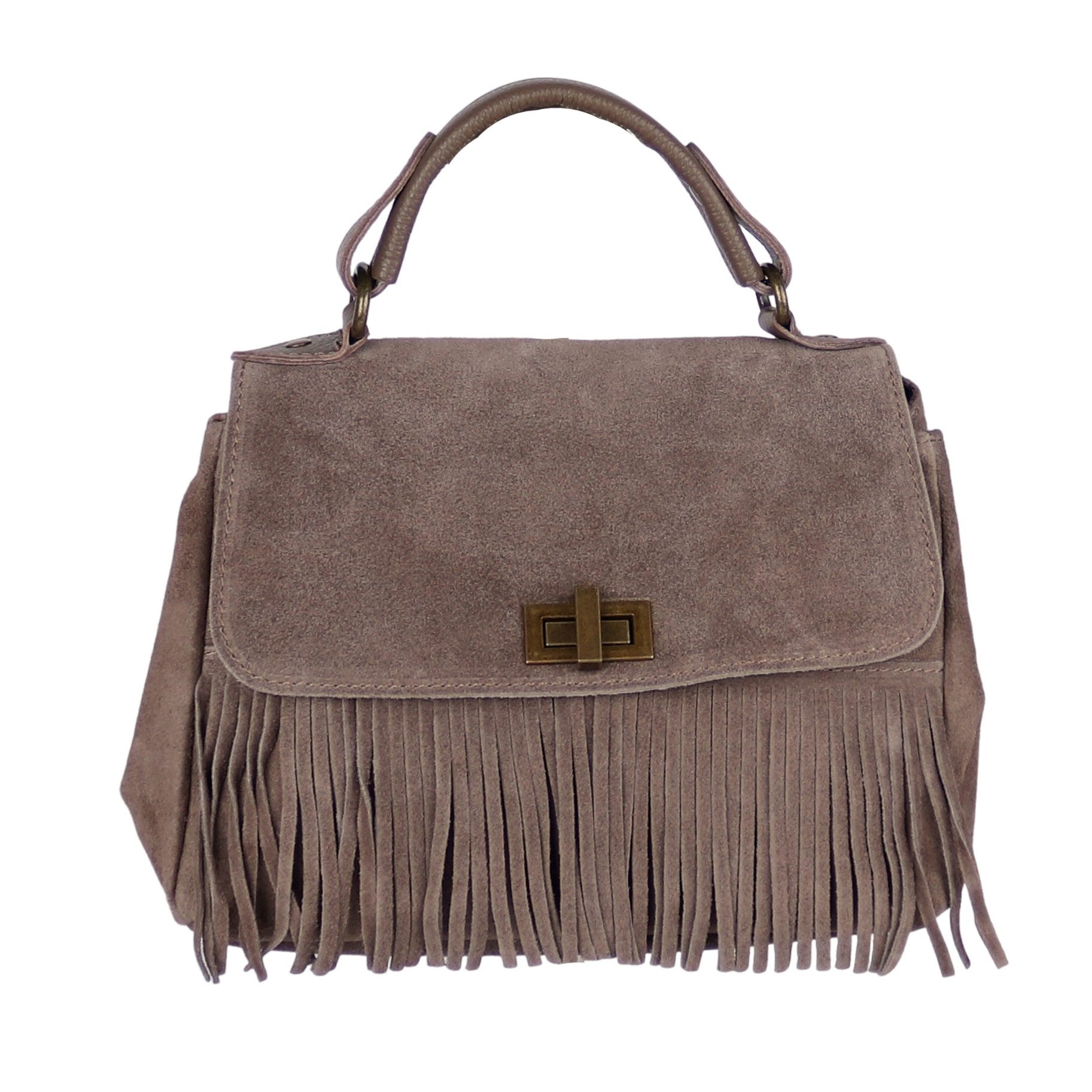 MIRROSI Henkeltasche Damen Fransen-Tasche aus Wildleder, Made in Italy (Schultertasche & Umhängetasche), mit langem Schulterriemen; ca. 26x18x10 cm