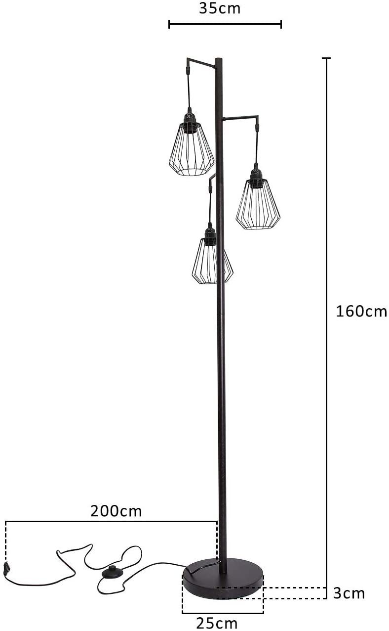 ZMH Stehlampe Vintage E27 Eisen max Leuchtmittel Ohne 25W, 3-flammige, Retro Fassung aus Standleuchte