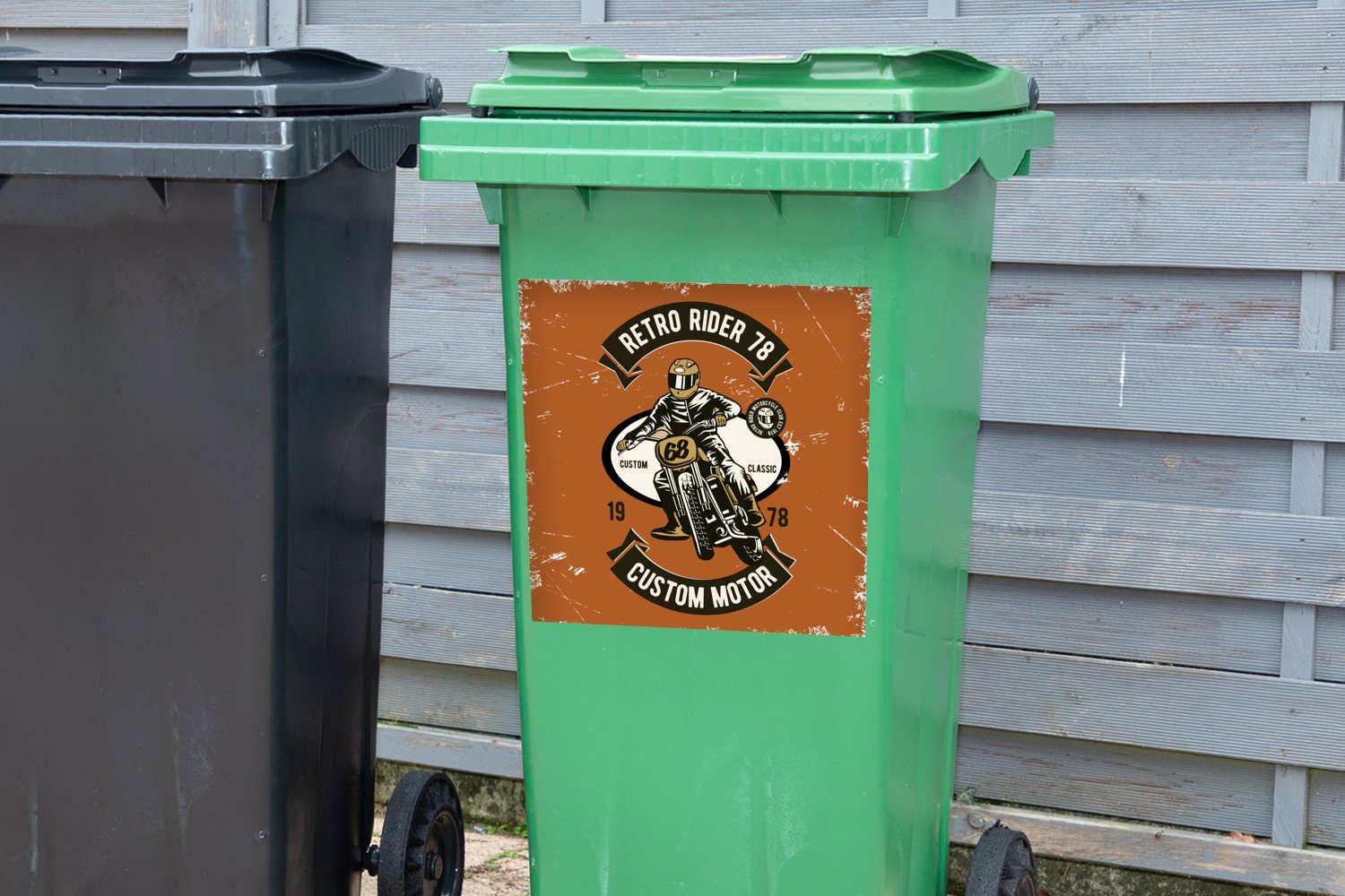 MuchoWow Wandsticker Motorrad - Mülleimer-aufkleber, Abfalbehälter St), (1 Retro Sticker, Mülltonne, - Mann Container