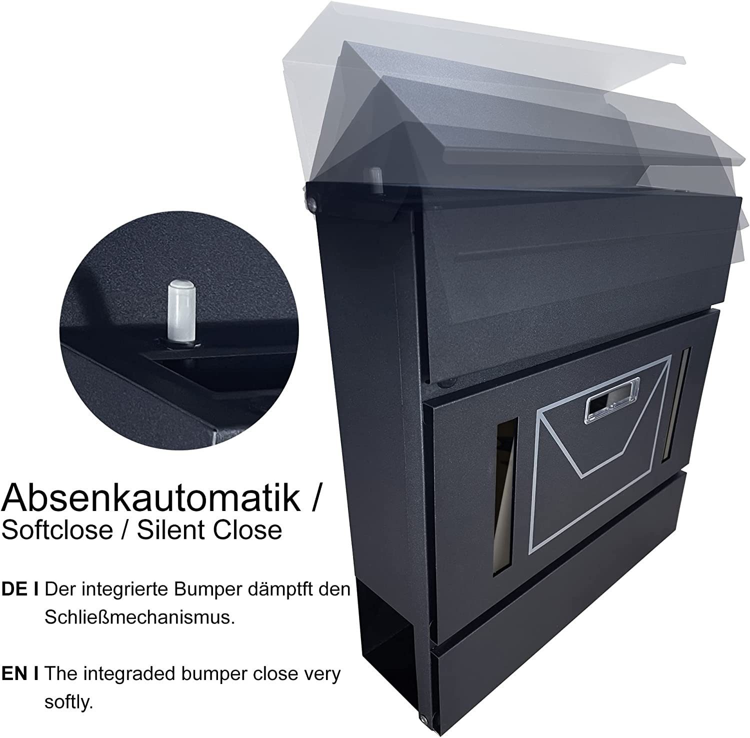 TÄGA Briefkasten Hermes (1 Stück), mit Zeitungsfach, Sichtfenster, Namensschild aus verzinktem Stahl