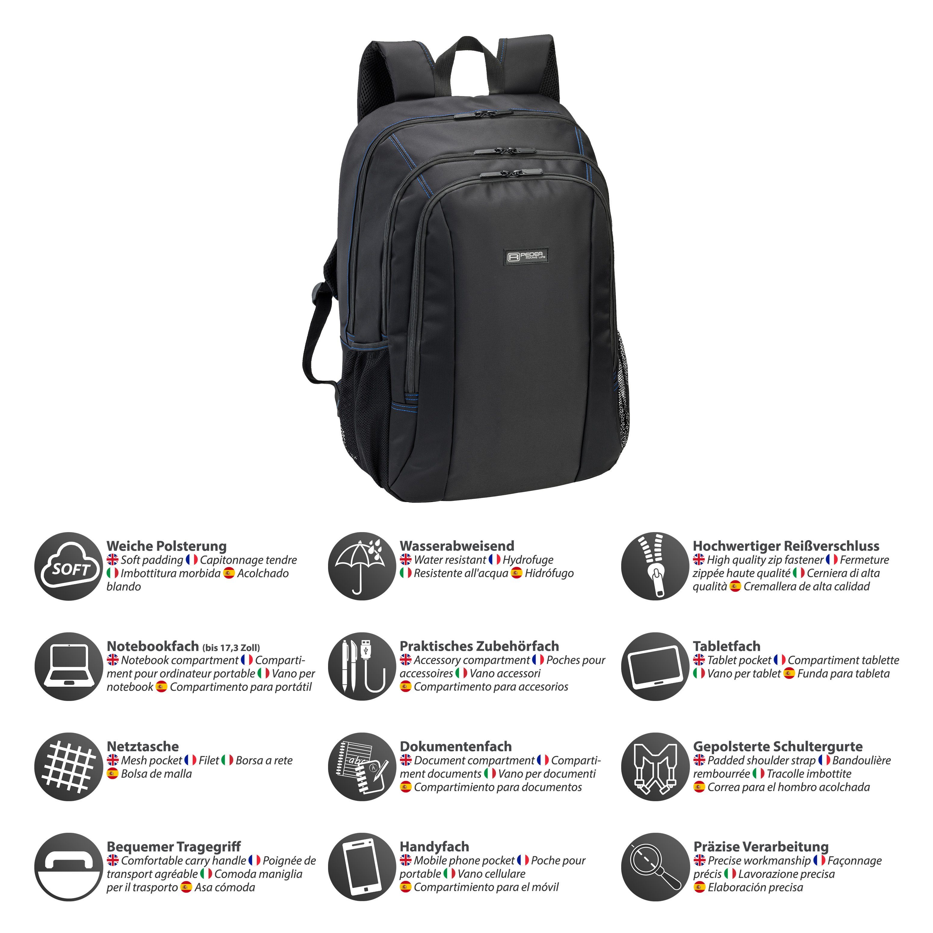 PEDEA Notebookrucksack FIRST ONE Gaming Laptop Rucksack (Gamingrucksack inkl. Noteboofach), Dicke Polsterung, Wasserabweisenden Materialien