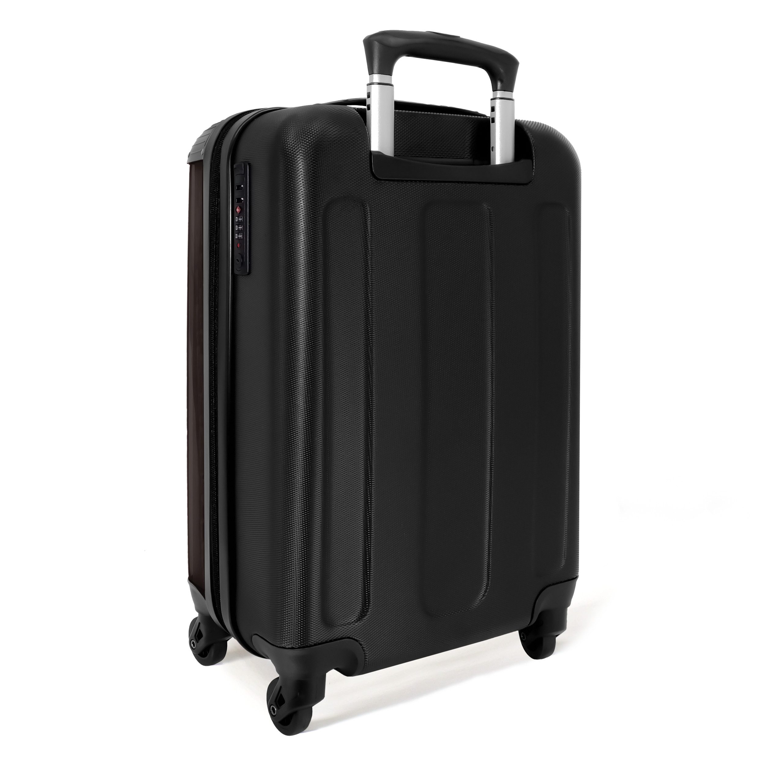 NoBoringSuitcases.com© Kinderkoffer Einhorn und Blumen auf schwarzem Hintergrund 55x35x20cm, 4 Rollen, Kinder Koffer Klein, Trolley Handgepäck, Reisekoffer