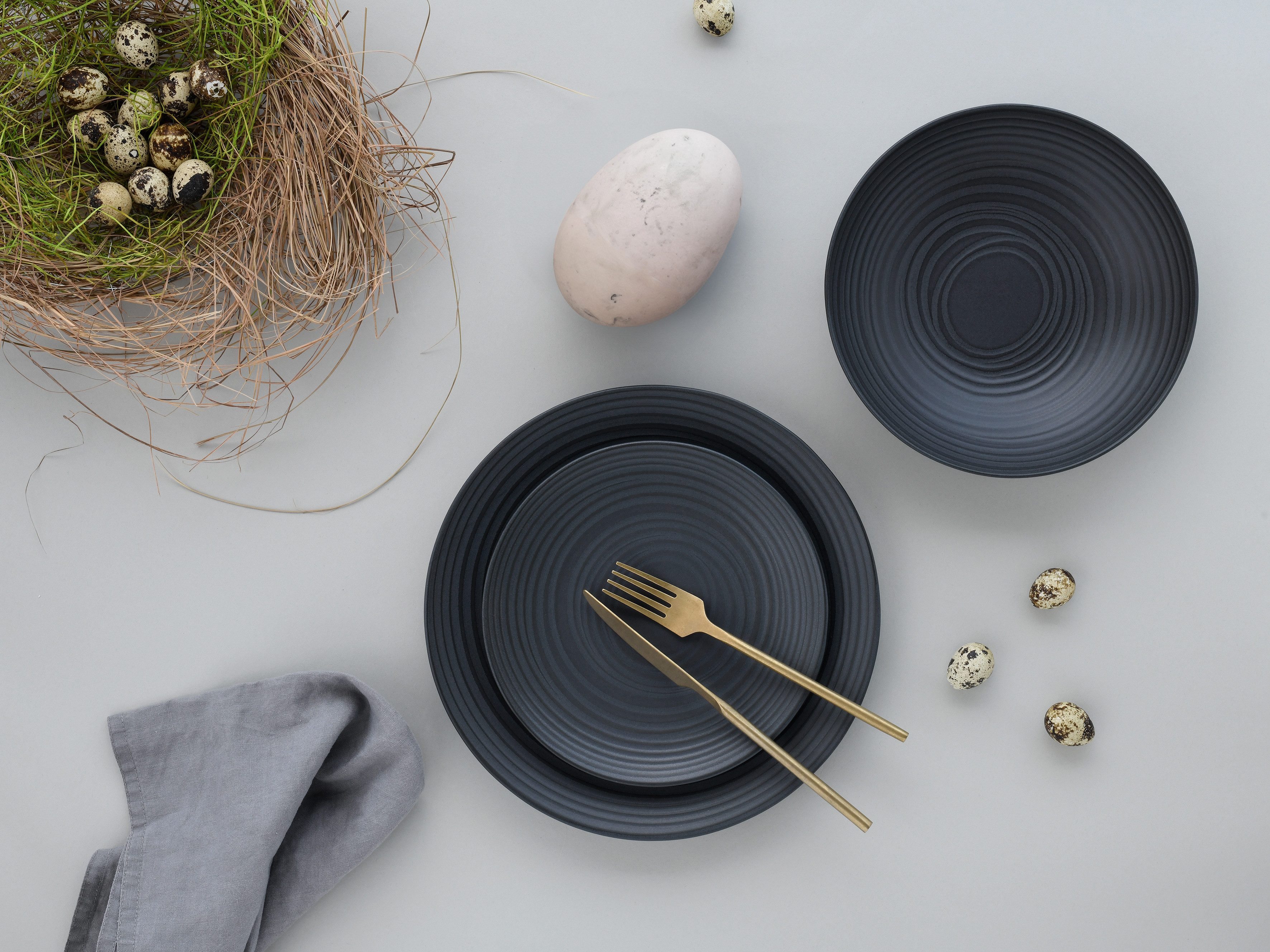 CreaTable Teller-Set Lava Stone Black, Teller Set 18-tlg (18-tlg), 6 Personen, Steinzeug, Seidenmatte Glasur