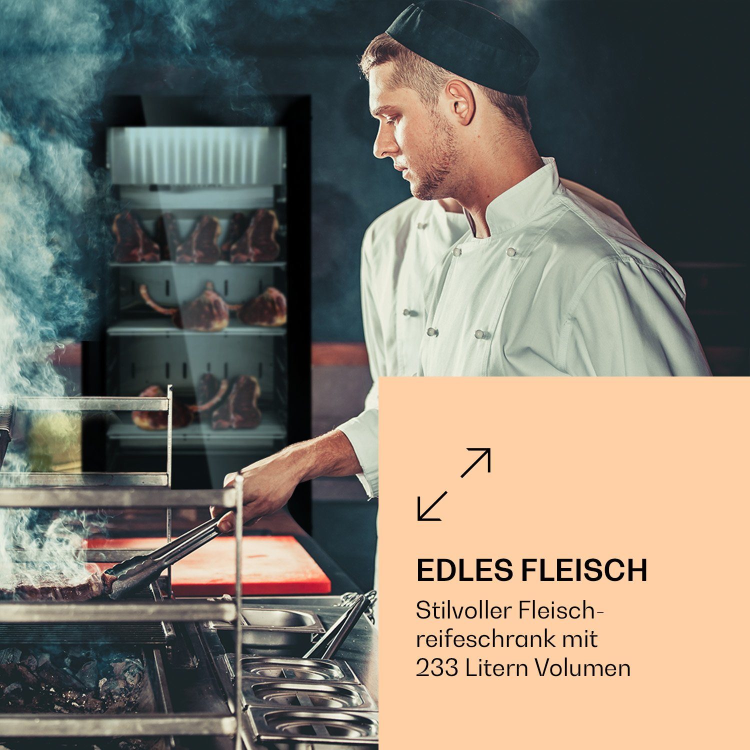 Klarstein Reifeschrank Steakhouse Pro 233 Onyx, 233 l, Elektrische Fleischkühlschrank LED Touch Kühlen 233 L