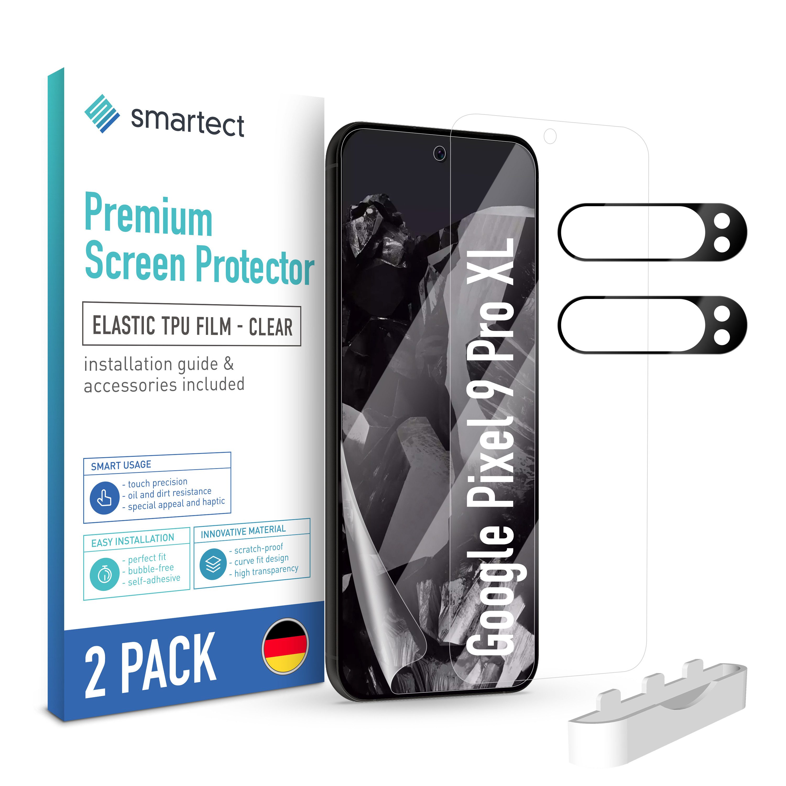 smartect Displayschutzfolie TPU Schutzfolie Klar für Google Pixel 9 Pro XL, Set, 2 Stück, (Display + Kamera) Panzerfolie Displayfolie