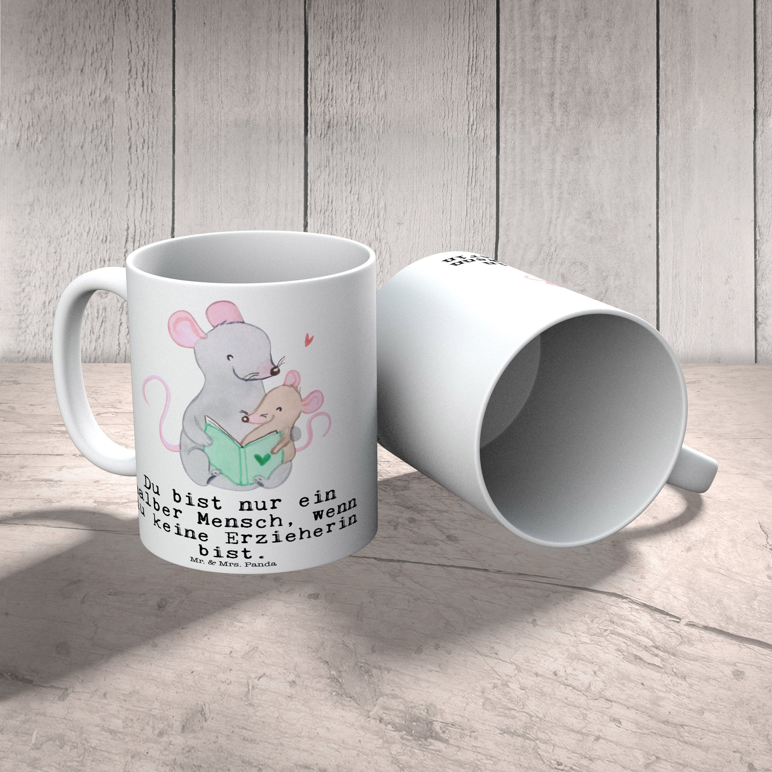 Mr. & Mrs. Panda Tasse - Keramik Tasse Sprüche, Herz mit Geschenk, Erzieherin Weiß Becher, - Tasse