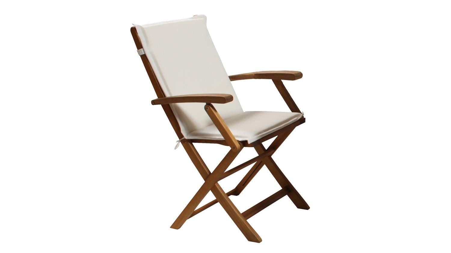 Möbel Akut Gartenstuhl Gartenstuhl 4er-Set Stuhl Holzstuhl Akazie Massivholz mit Kissen creme (4 St)