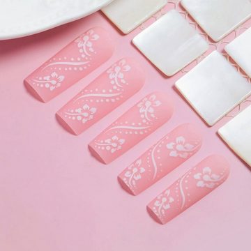 AUKUU Kunstfingernägel Lange Lange tragbare Nägel künstlicher Nagelflicken rosa, Blumenmaniküre