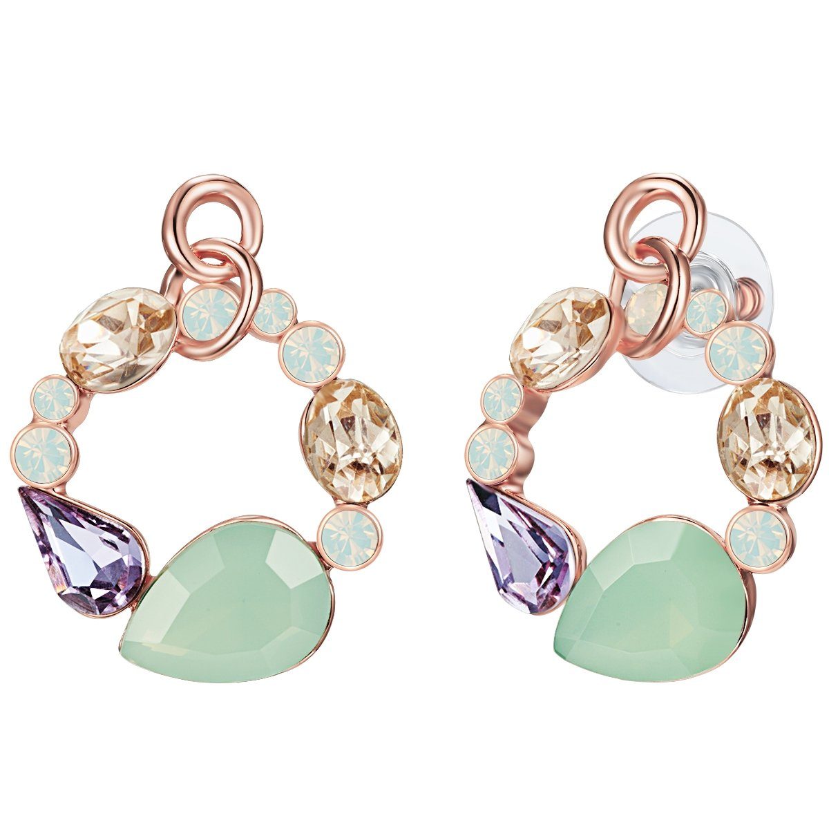 Lulu & Jane Paar Ohrhänger Ohrhänger roségold verziert mit Kristallen von Swarovski® weiß Glas lila gelb