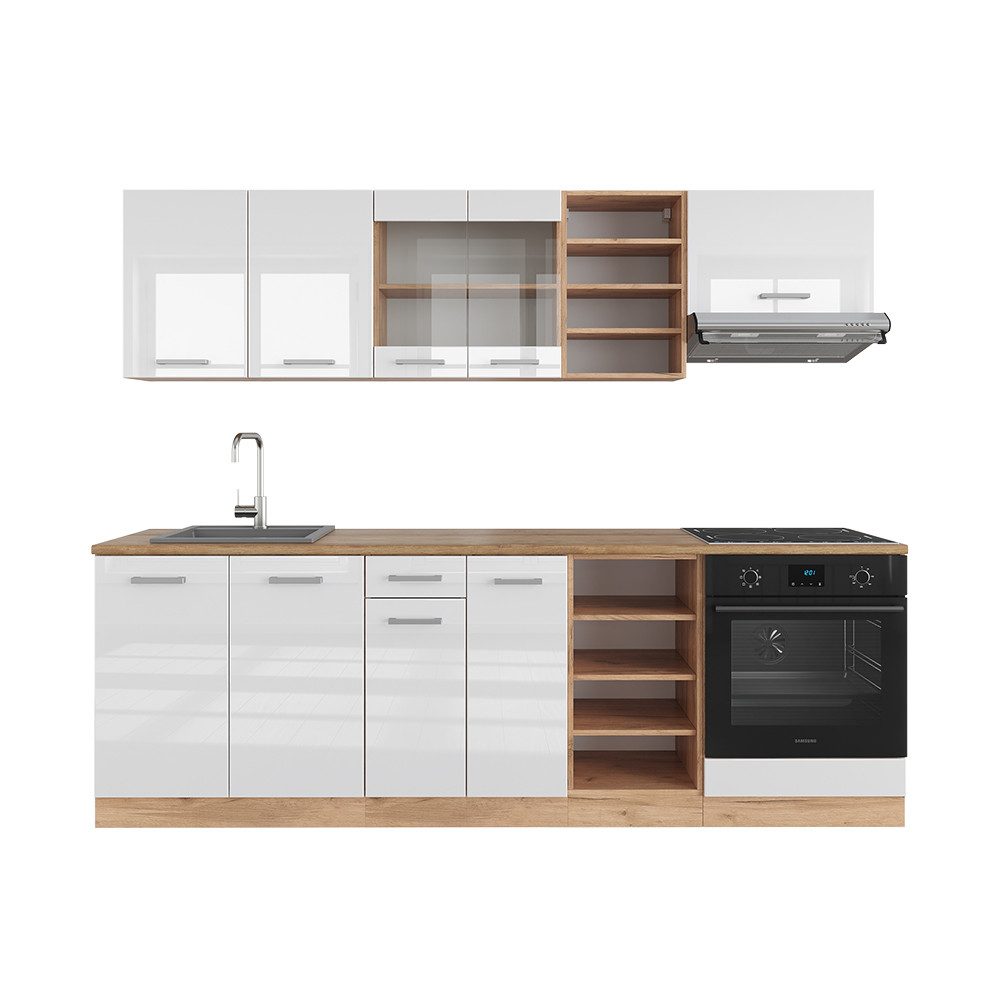 Vicco Küchenzeile R-Line, Weiß Hochglanz/Goldkraft Eiche, günstig online kaufen