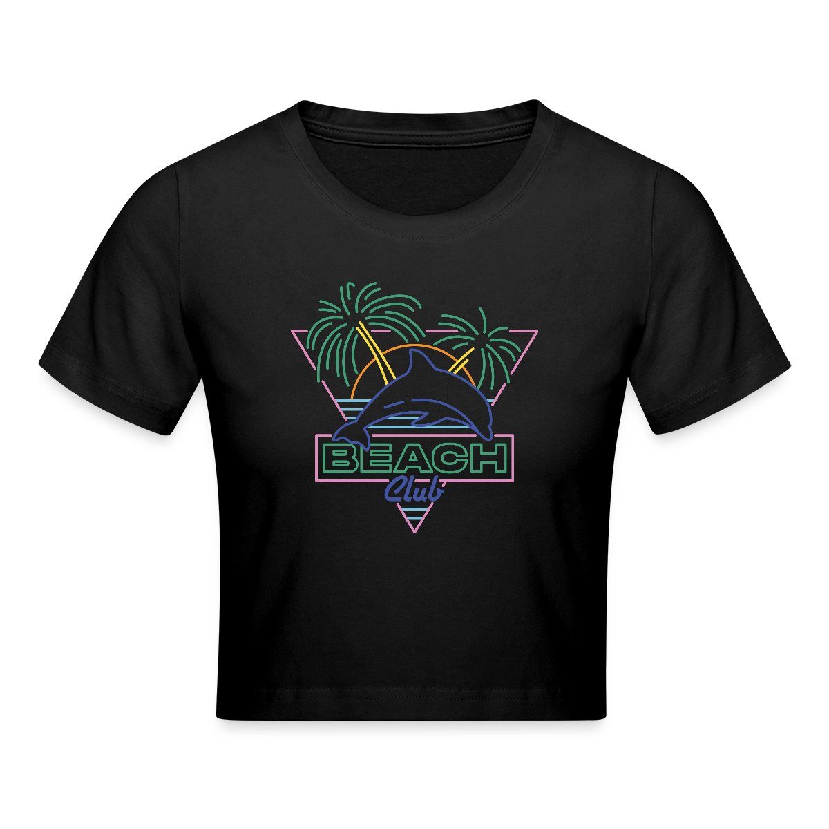 T-Shirt Retro Beach Club Neon Sign Print Crop Top