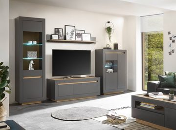 Furn.Design Lowboard Rooky (Fernseher Unterschrank Anthrazit und Eiche, 140 x 56 cm), Komforthöhe, mit Stauraum