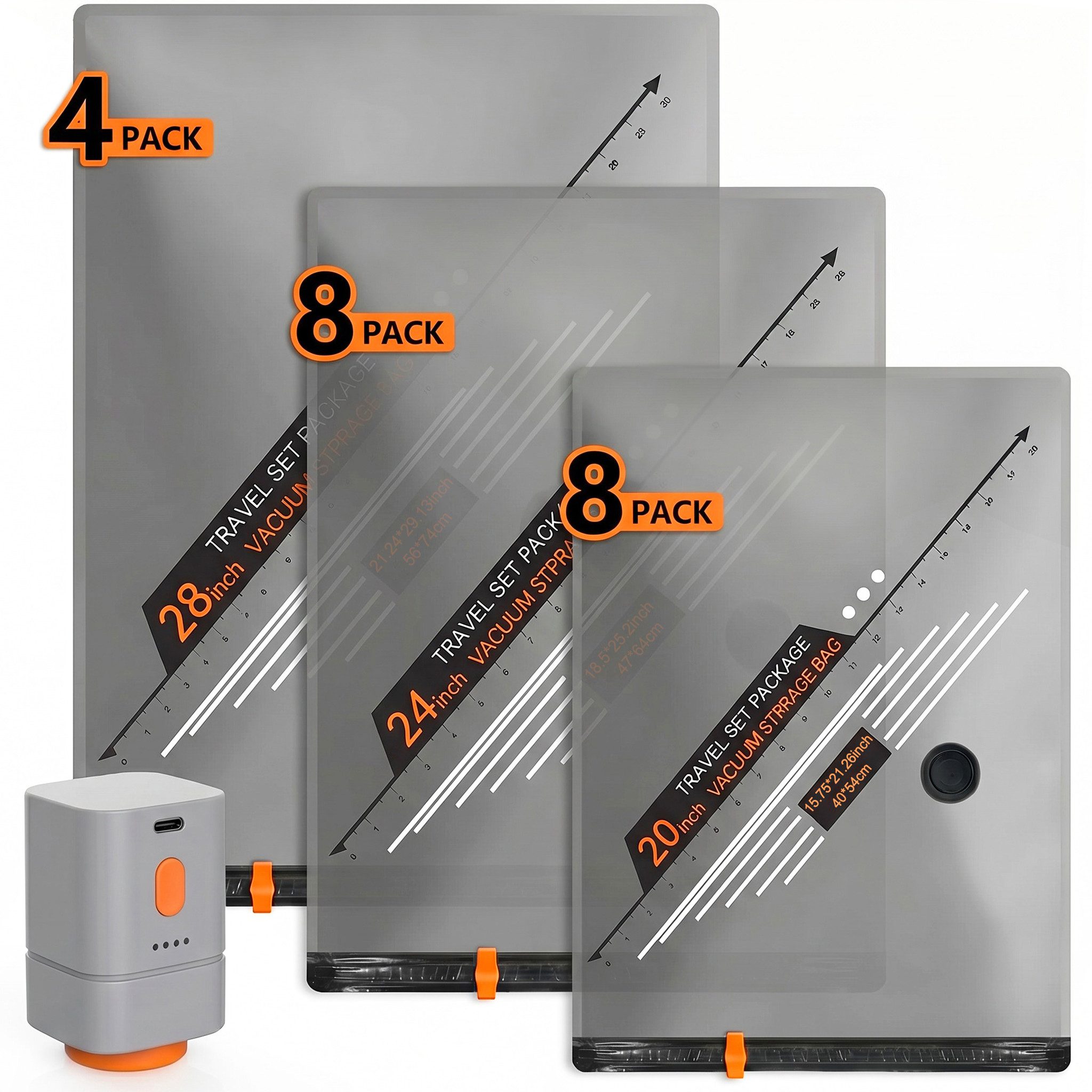 Futicare Kofferorganizer Set mit kabelloser Akku-Vakuumpumpe (20-tlg., Vakuumbeutel in 3 Größen für Reise, Kleiderschrank & Aufbewahrung)
