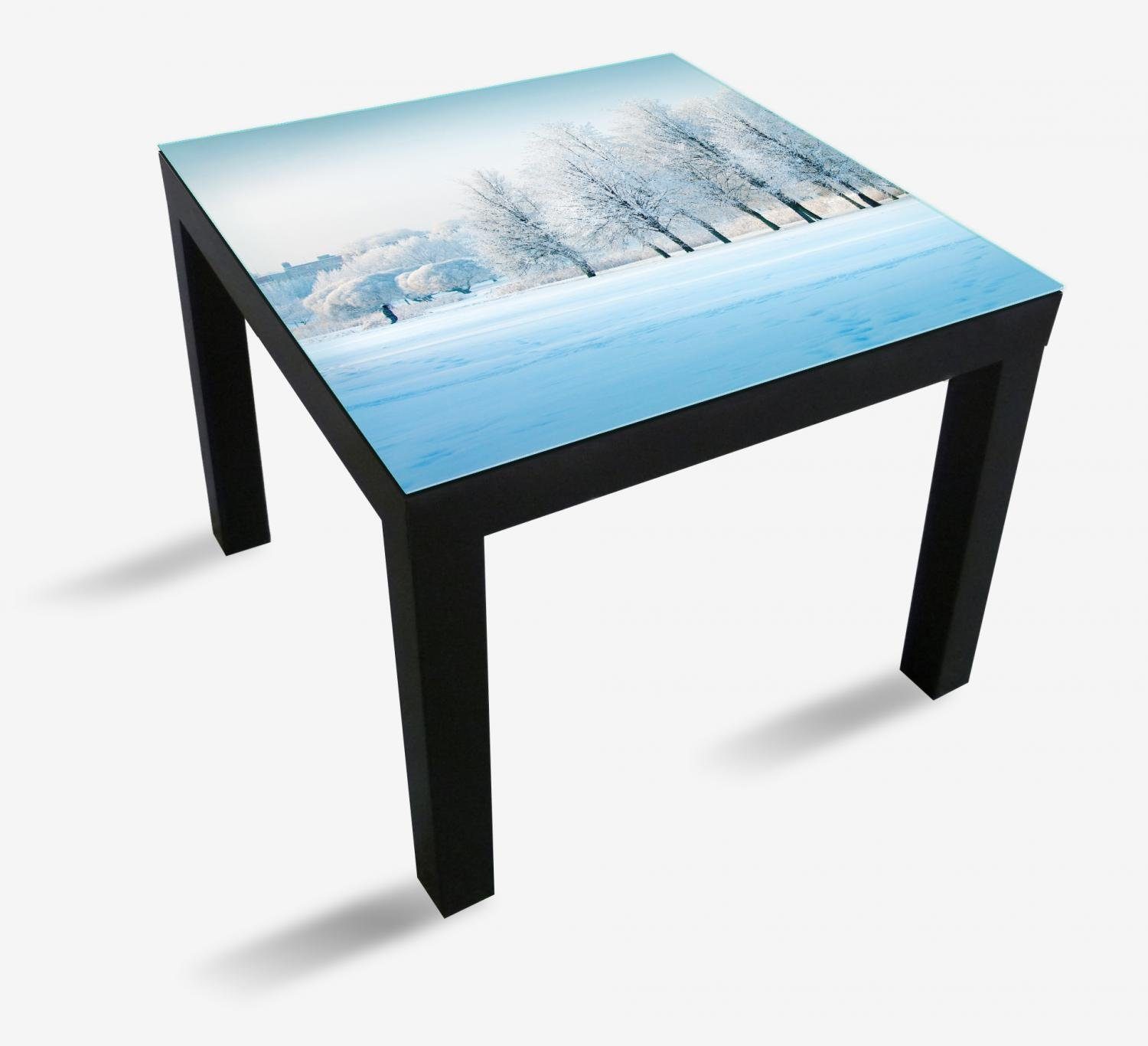 Wallario Tischplatte Ikea Bäume geeignet Tisch Verschneite Winterlandschaft in einer Lack St), für (1