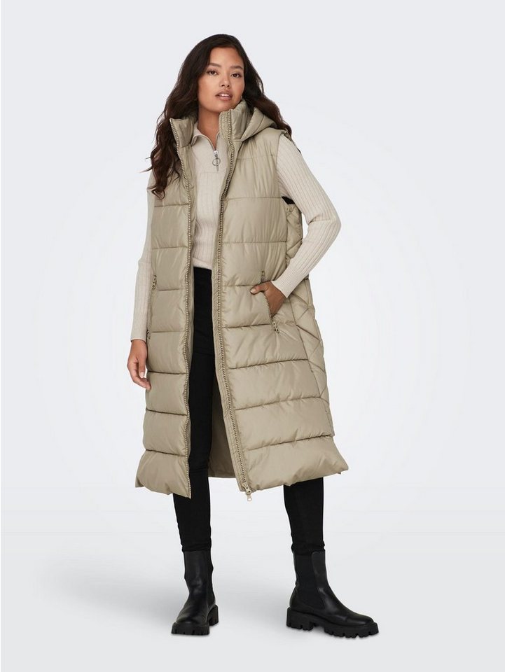 JACQUELINE de YONG Steppweste Lange Puffer Steppweste mit Kapuze JDYVISKAS  6401 in Beige