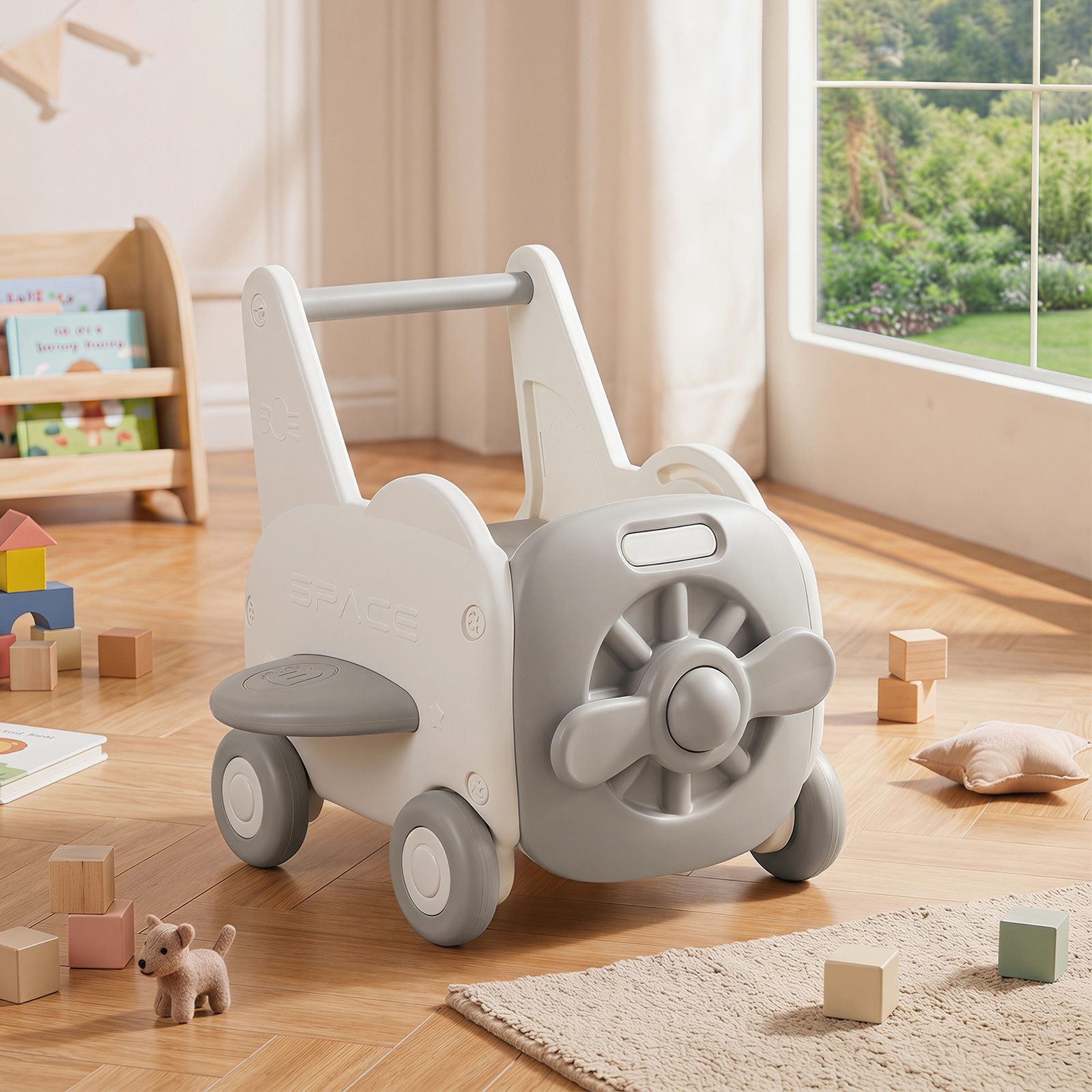 COSTWAY Lauflernwagen 3-in-1 Lauflernhilfe mit klappbarer Sitz & Stauraum